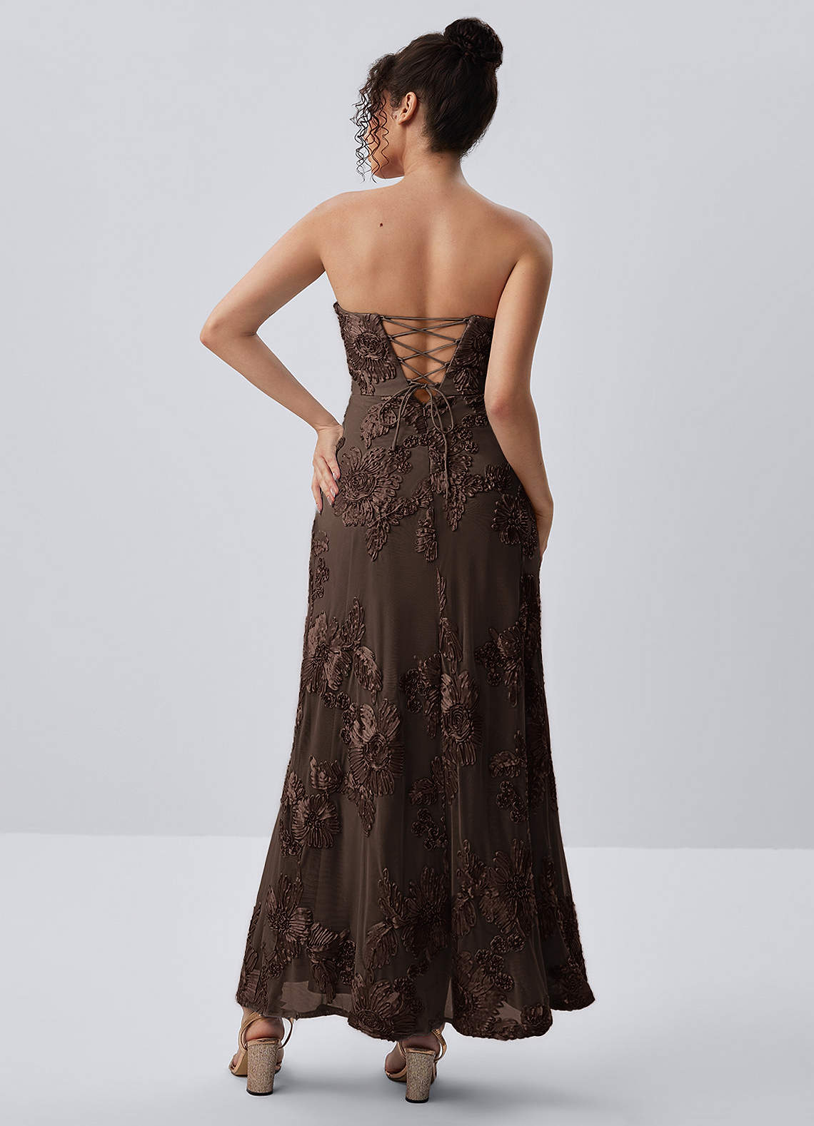 Esperanza Sheath Strapless Floral Mesh Prom Dress in Coco