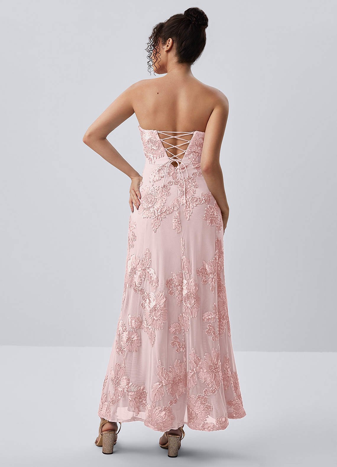 Esperanza Sheath Strapless Floral Mesh Prom Dress in Pink