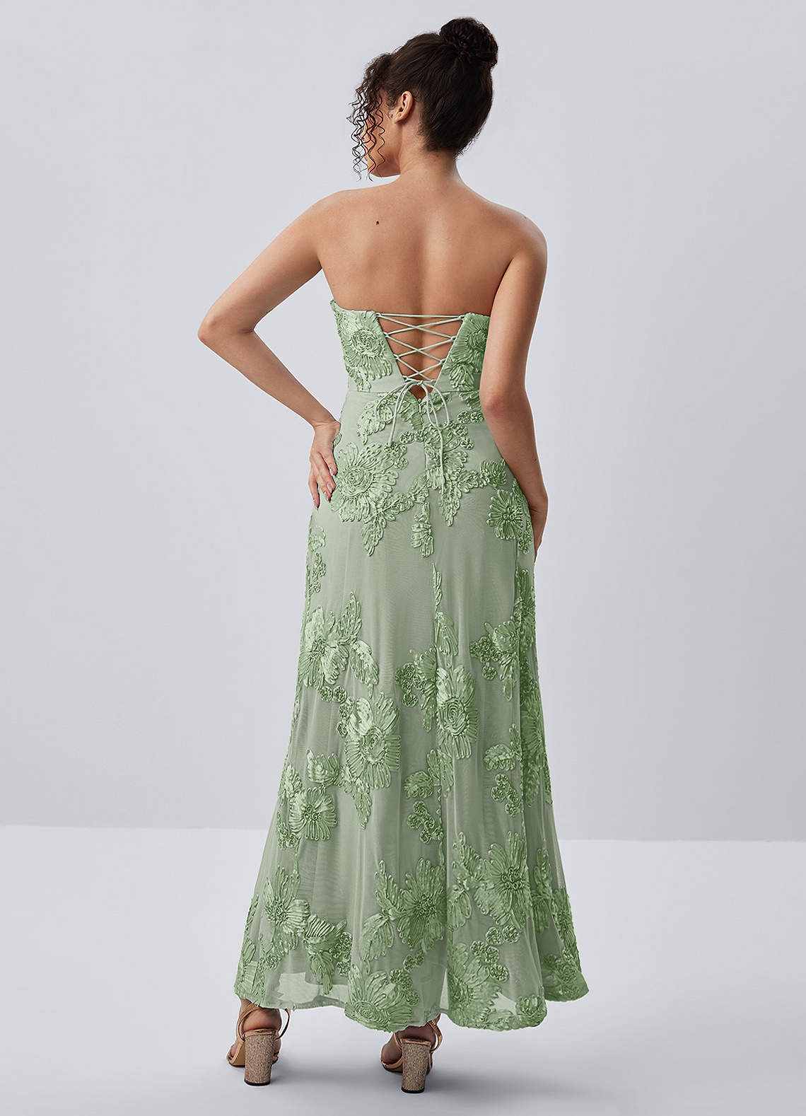 Esperanza Sheath Strapless Floral Mesh Prom Dress in Sage