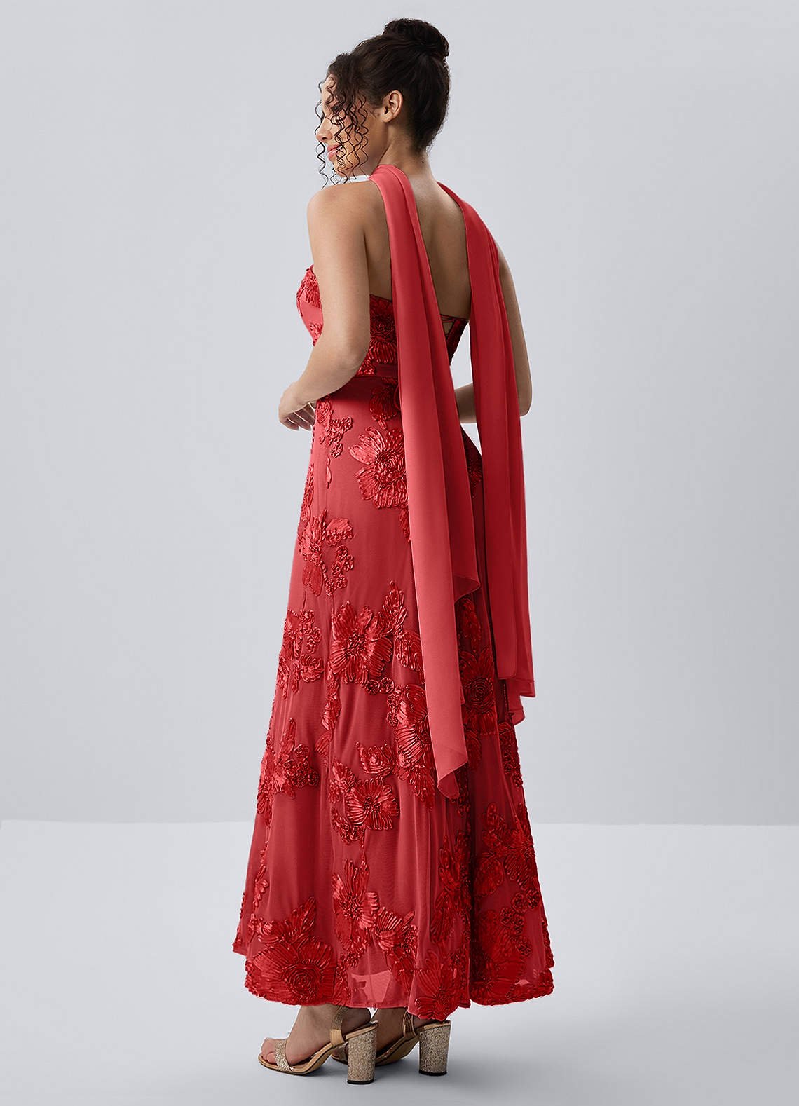 Esperanza Sheath Strapless Floral Mesh Prom Dress in Red