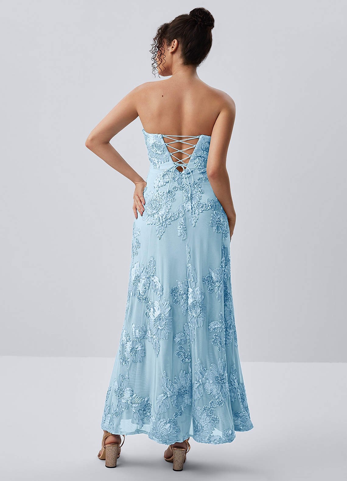 Esperanza Sheath Strapless Floral Mesh Prom Dress in Sky Blue