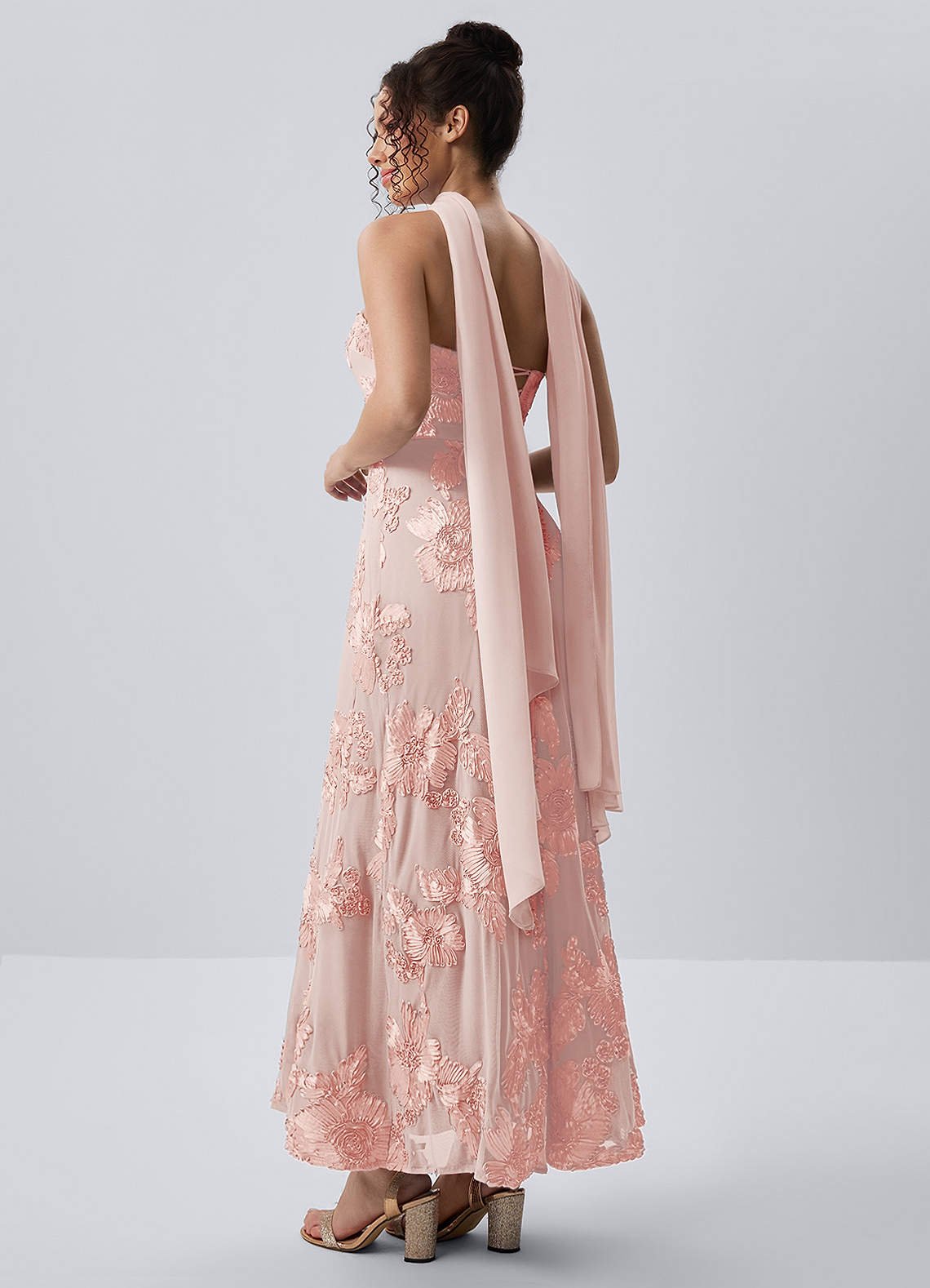 Esperanza Sheath Strapless Floral Mesh Prom Dress in English Rose