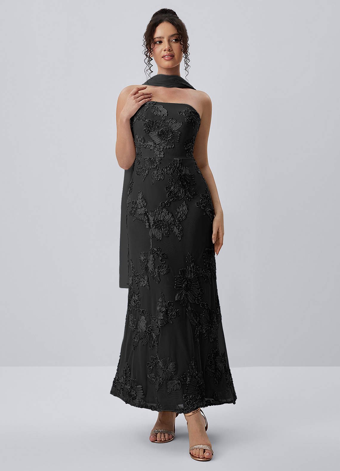 Esperanza Sheath Strapless Floral Mesh Prom Dress in Pale Purple