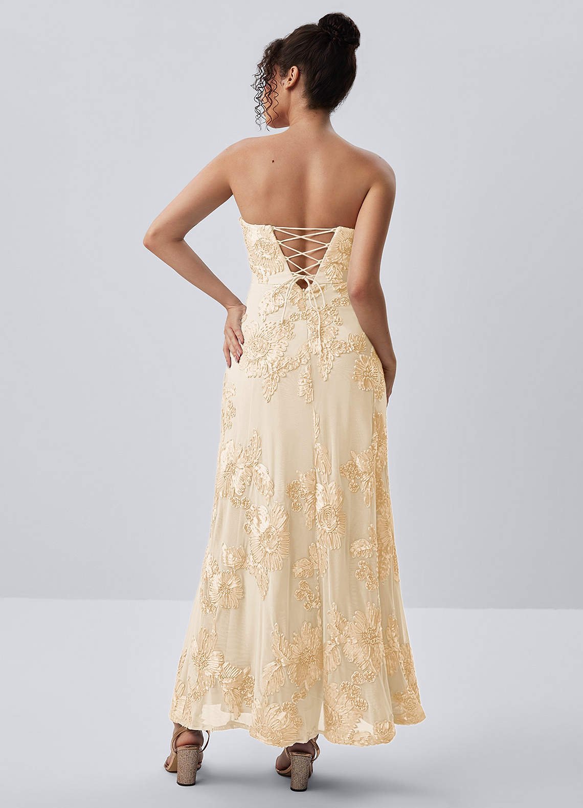 Esperanza Sheath Strapless Floral Mesh Prom Dress in Yellow