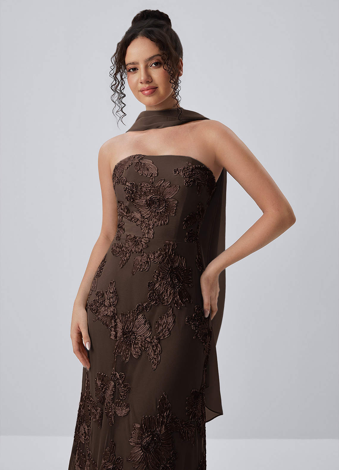 Esperanza Sheath Strapless Floral Mesh Prom Dress in Coco