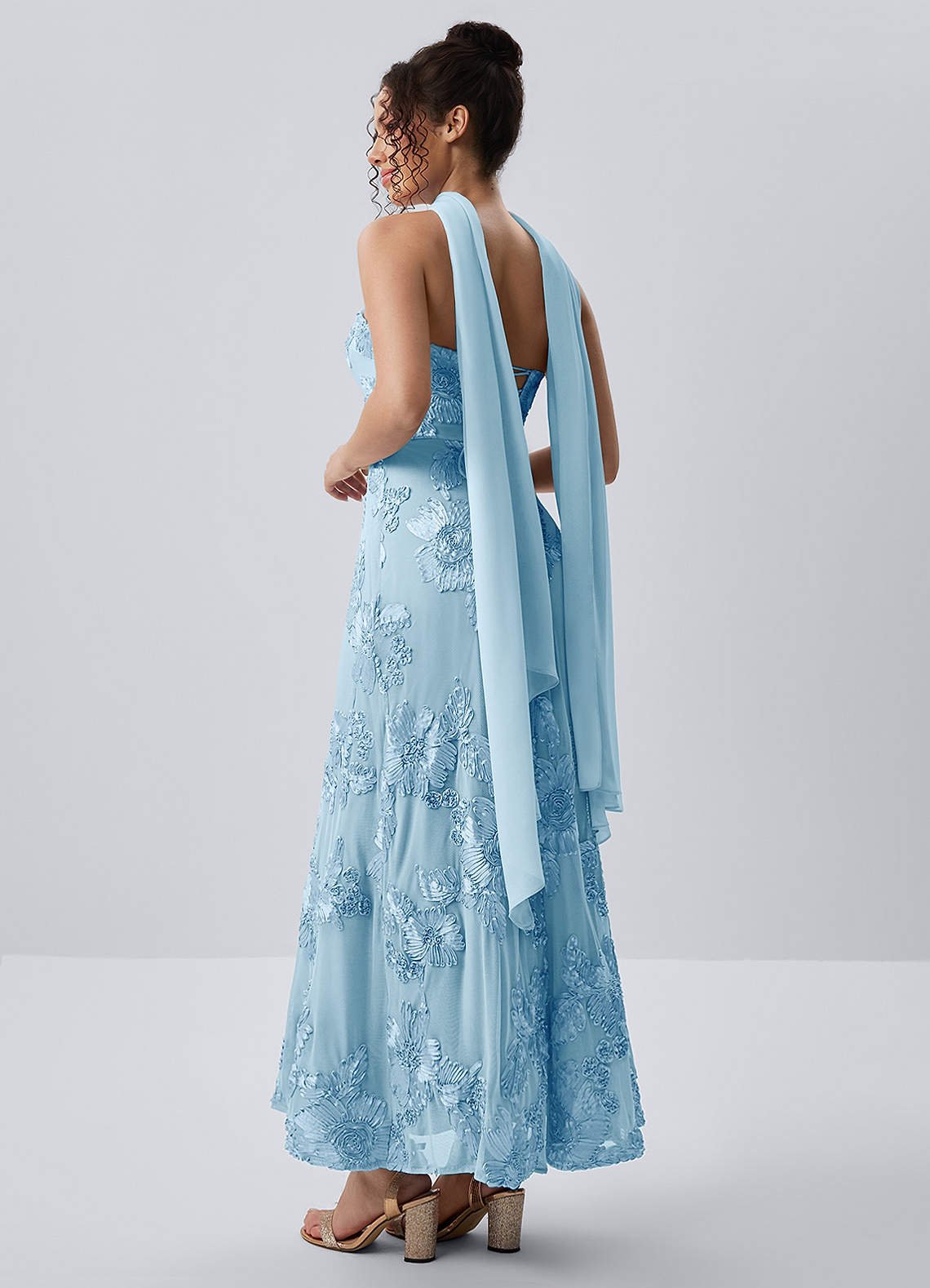 Esperanza Sheath Strapless Floral Mesh Prom Dress in Sky Blue