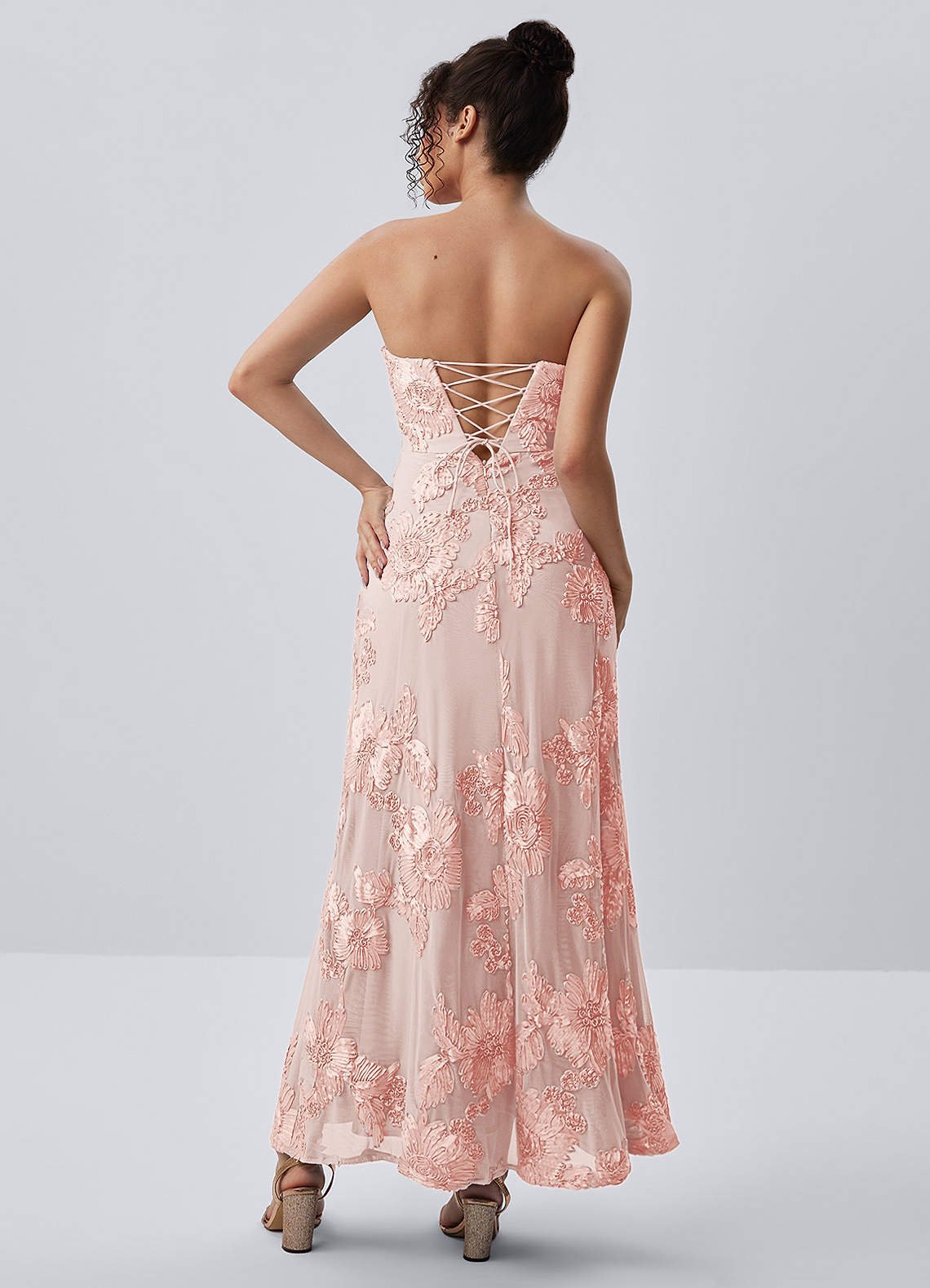 Esperanza Sheath Strapless Floral Mesh Prom Dress in English Rose