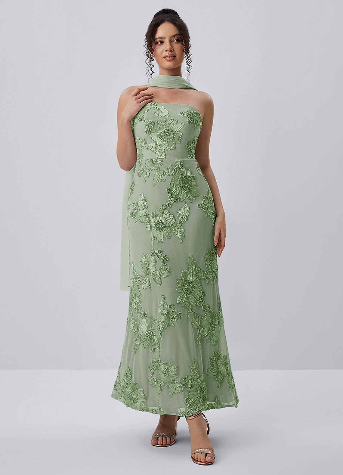Esperanza Sheath Strapless Floral Mesh Prom Dress in Pale Purple