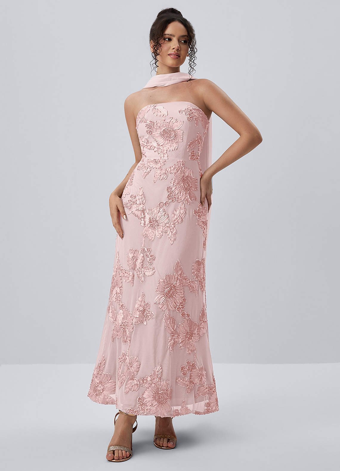 Esperanza Sheath Strapless Floral Mesh Prom Dress in Pink