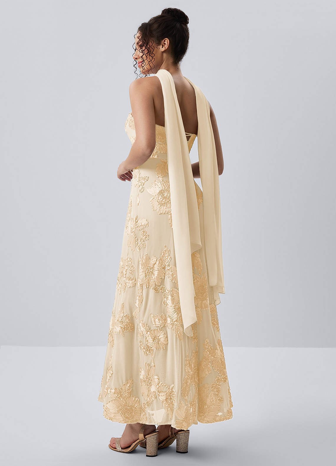 Esperanza Sheath Strapless Floral Mesh Prom Dress in Yellow