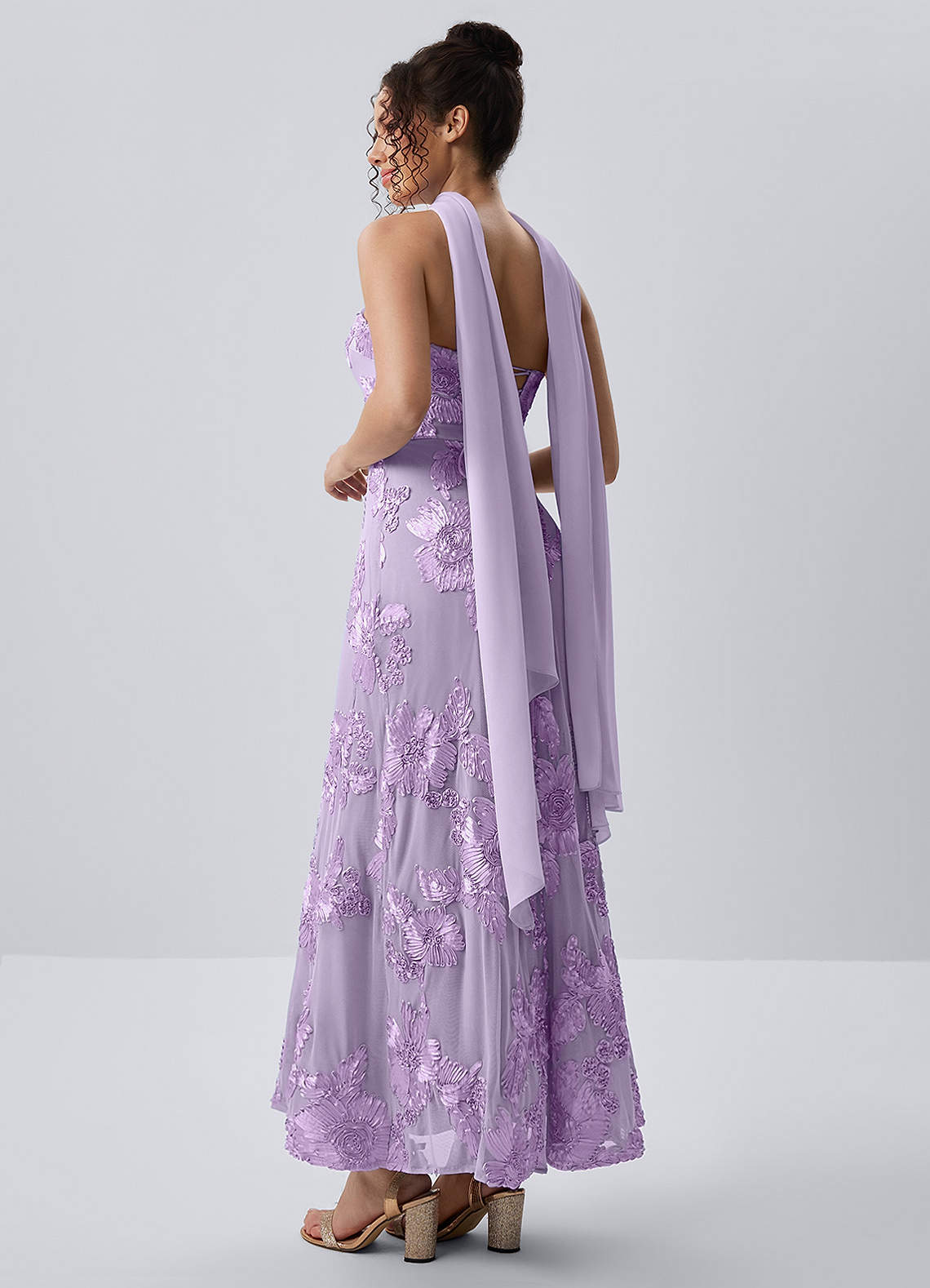 Esperanza Sheath Strapless Floral Mesh Prom Dress in Wisteria
