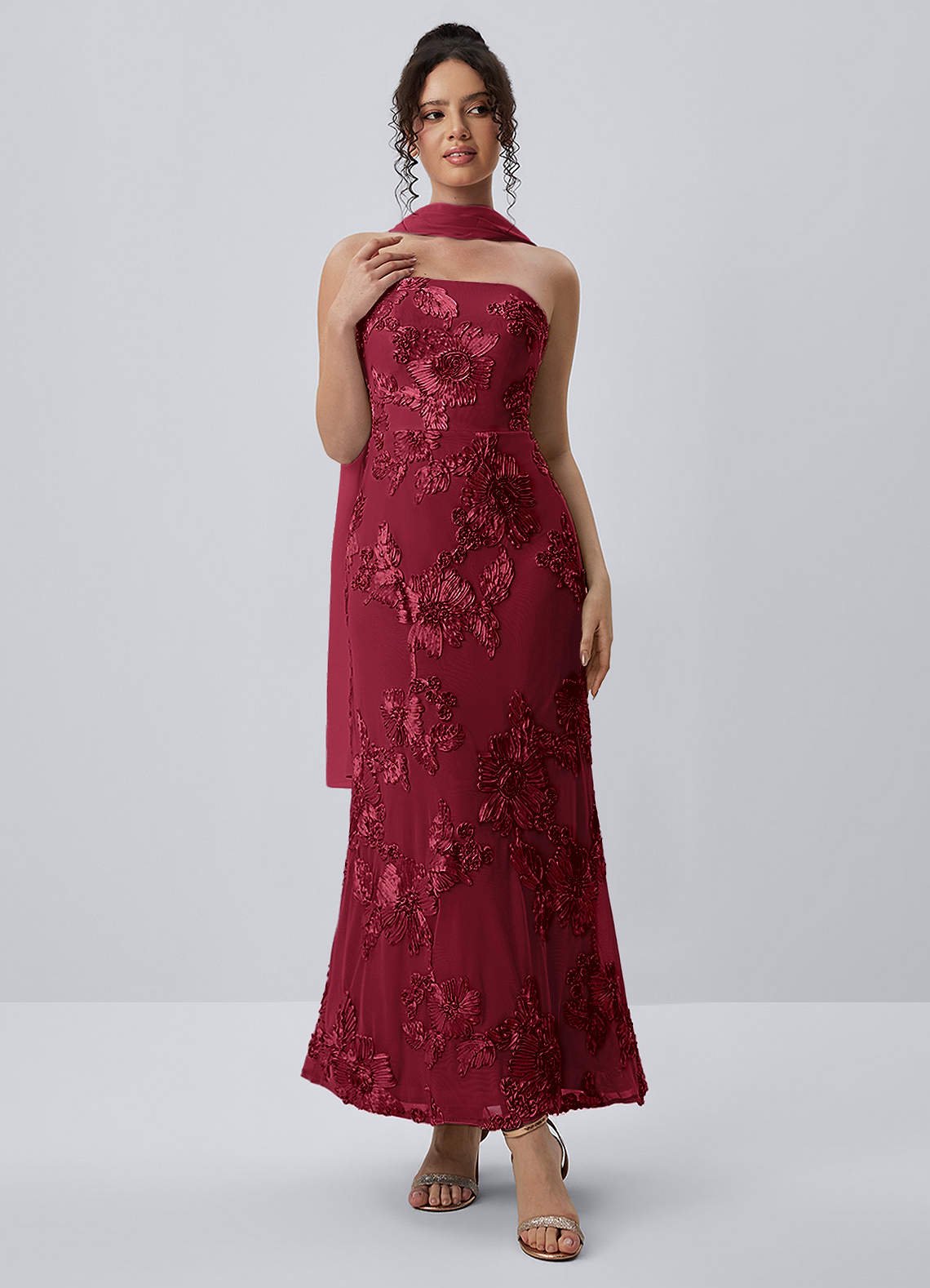 Esperanza Sheath Strapless Floral Mesh Prom Dress in Pale Purple