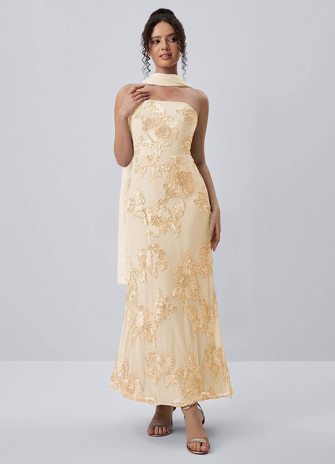 Esperanza Sheath Strapless Floral Mesh Prom Dress in Pale Purple
