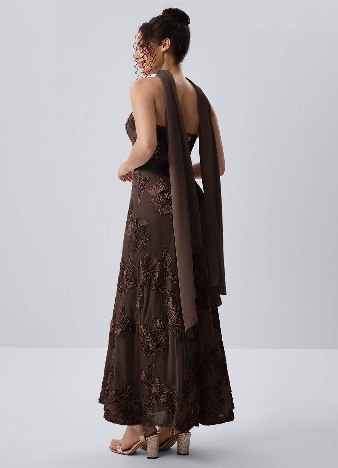 Esperanza Sheath Strapless Floral Mesh Prom Dress in Coco