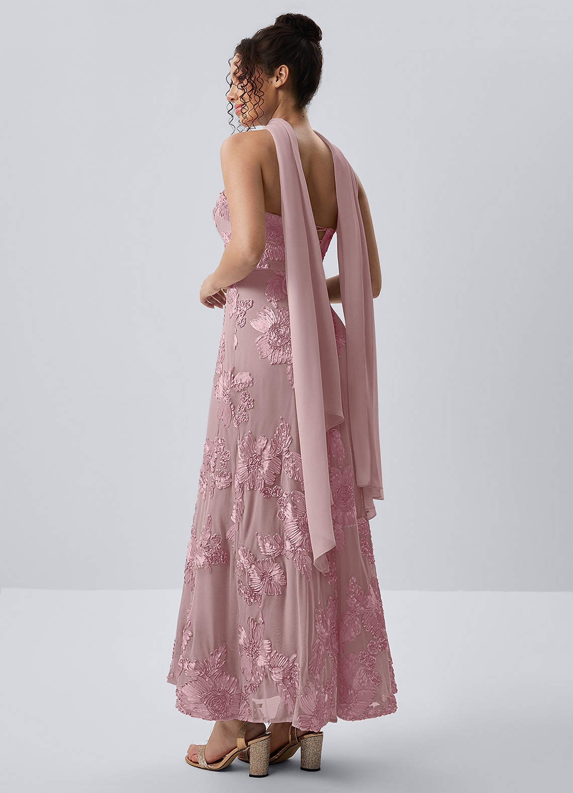 Esperanza Sheath Strapless Floral Mesh Prom Dress in Dusty Lilac