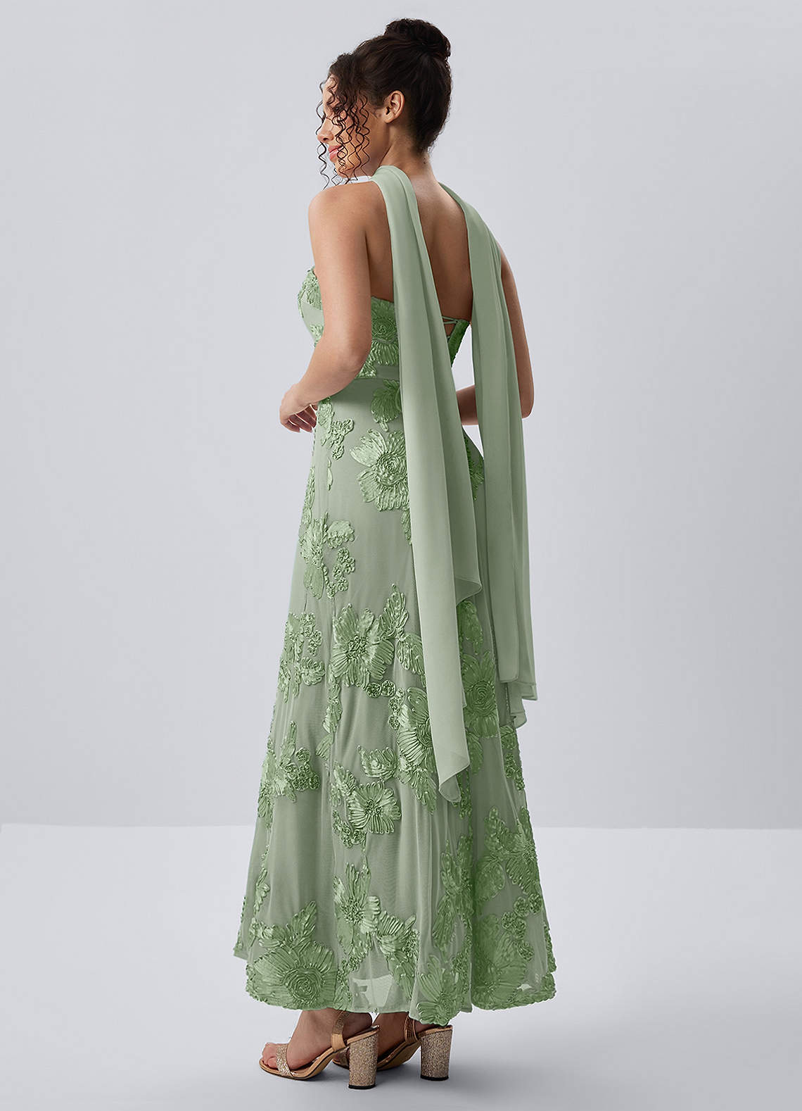 Esperanza Sheath Strapless Floral Mesh Prom Dress in Sage