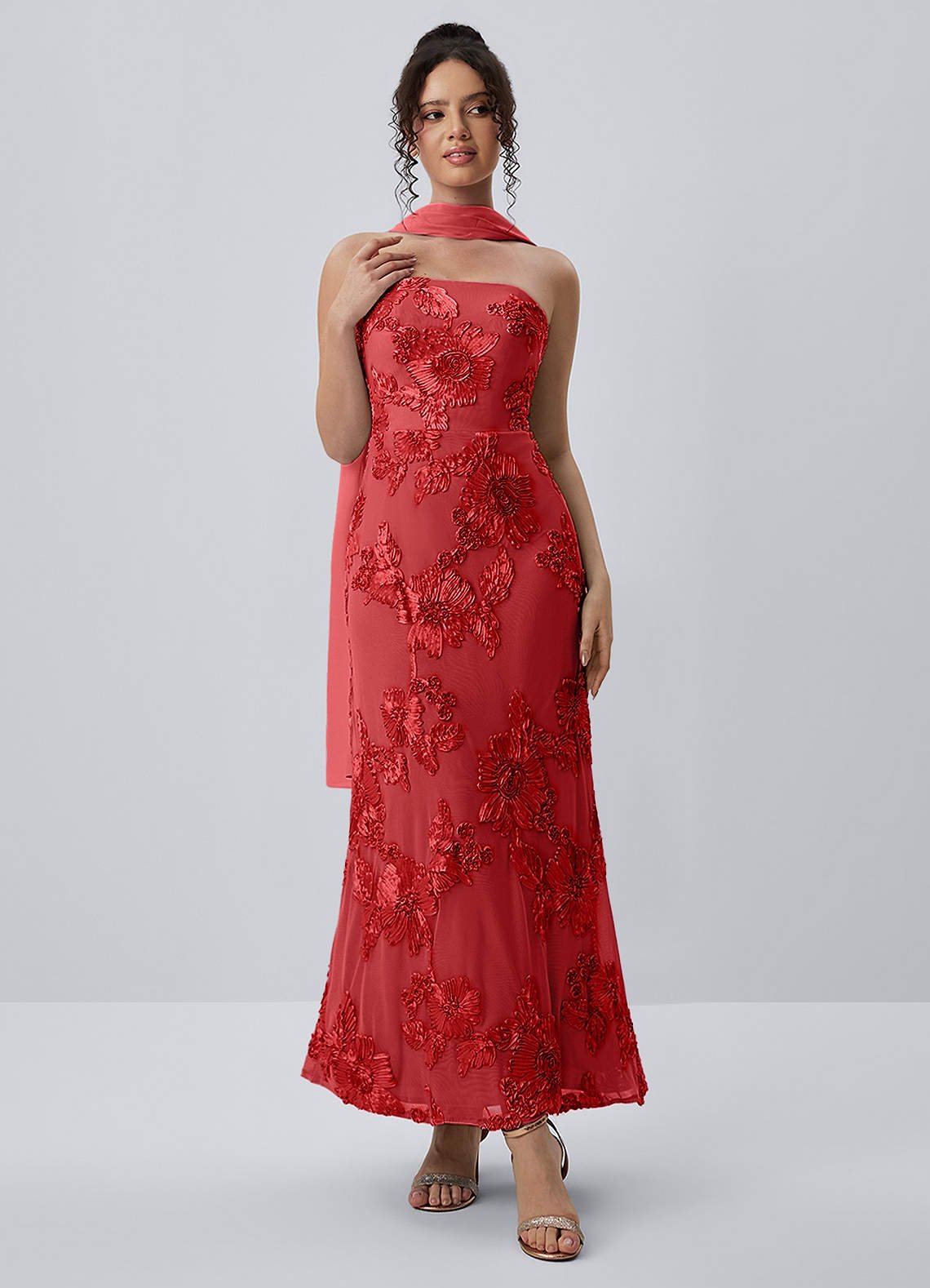 Esperanza Sheath Strapless Floral Mesh Prom Dress in Pale Purple