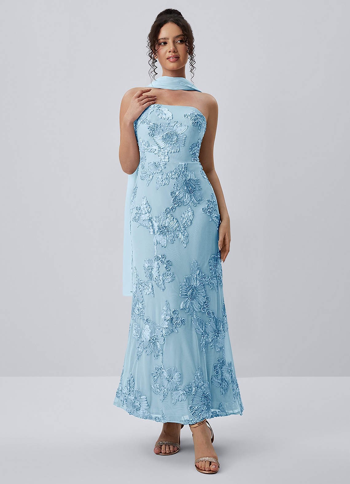 Esperanza Sheath Strapless Floral Mesh Prom Dress in Pale Purple