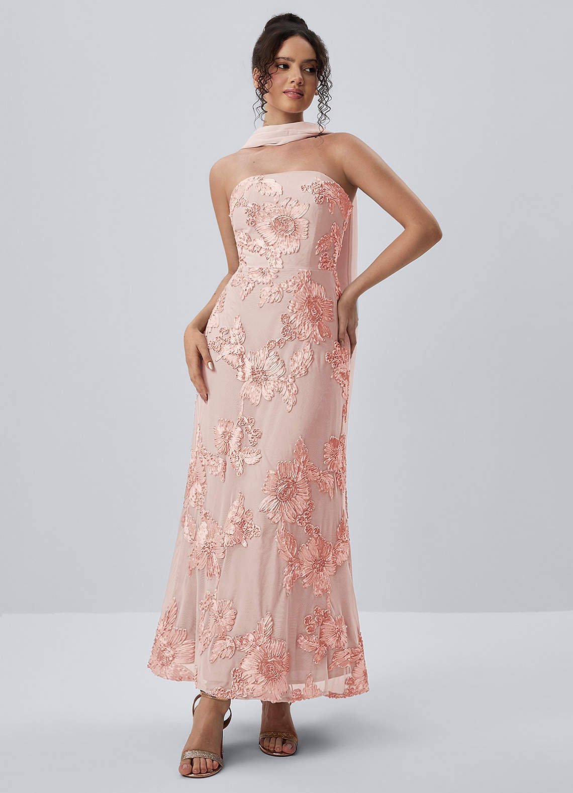 Esperanza Sheath Strapless Floral Mesh Prom Dress in English Rose