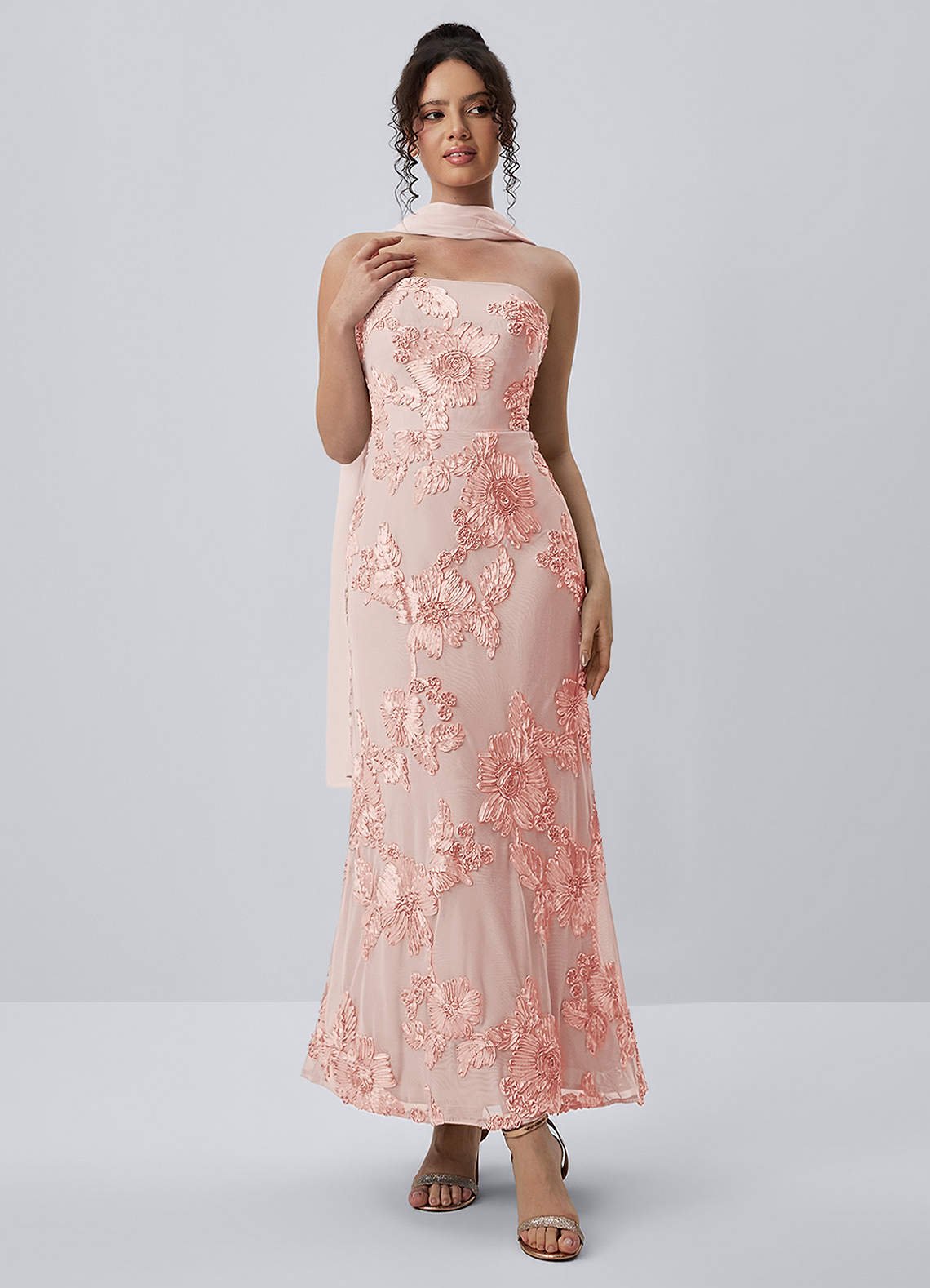 Esperanza Sheath Strapless Floral Mesh Prom Dress in Pale Purple