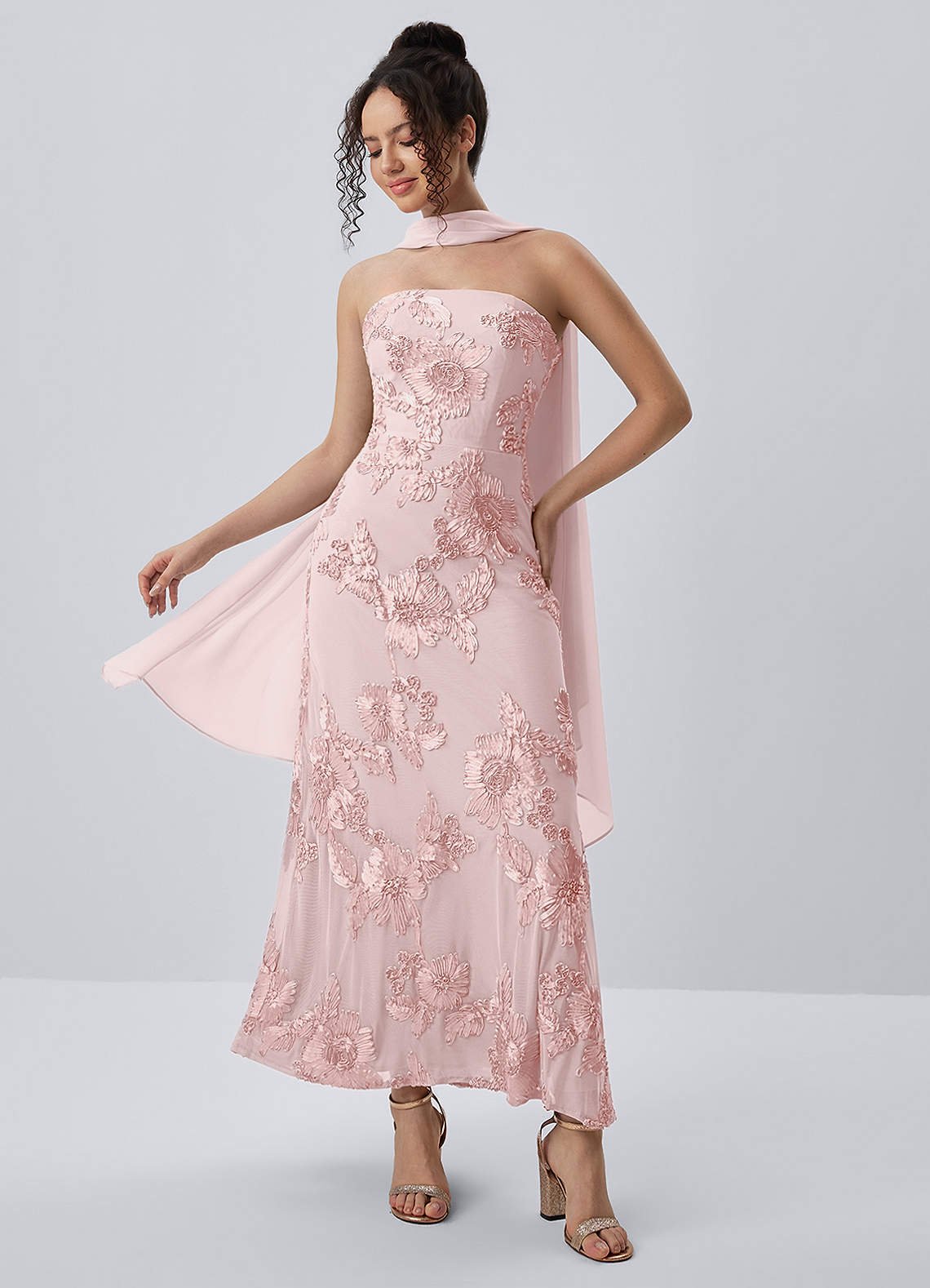 Esperanza Sheath Strapless Floral Mesh Prom Dress in Pink