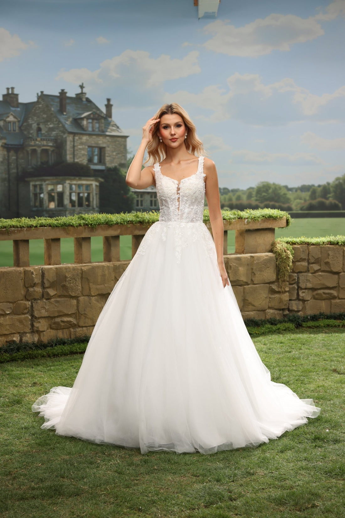 Evara white wedding dress front view 1