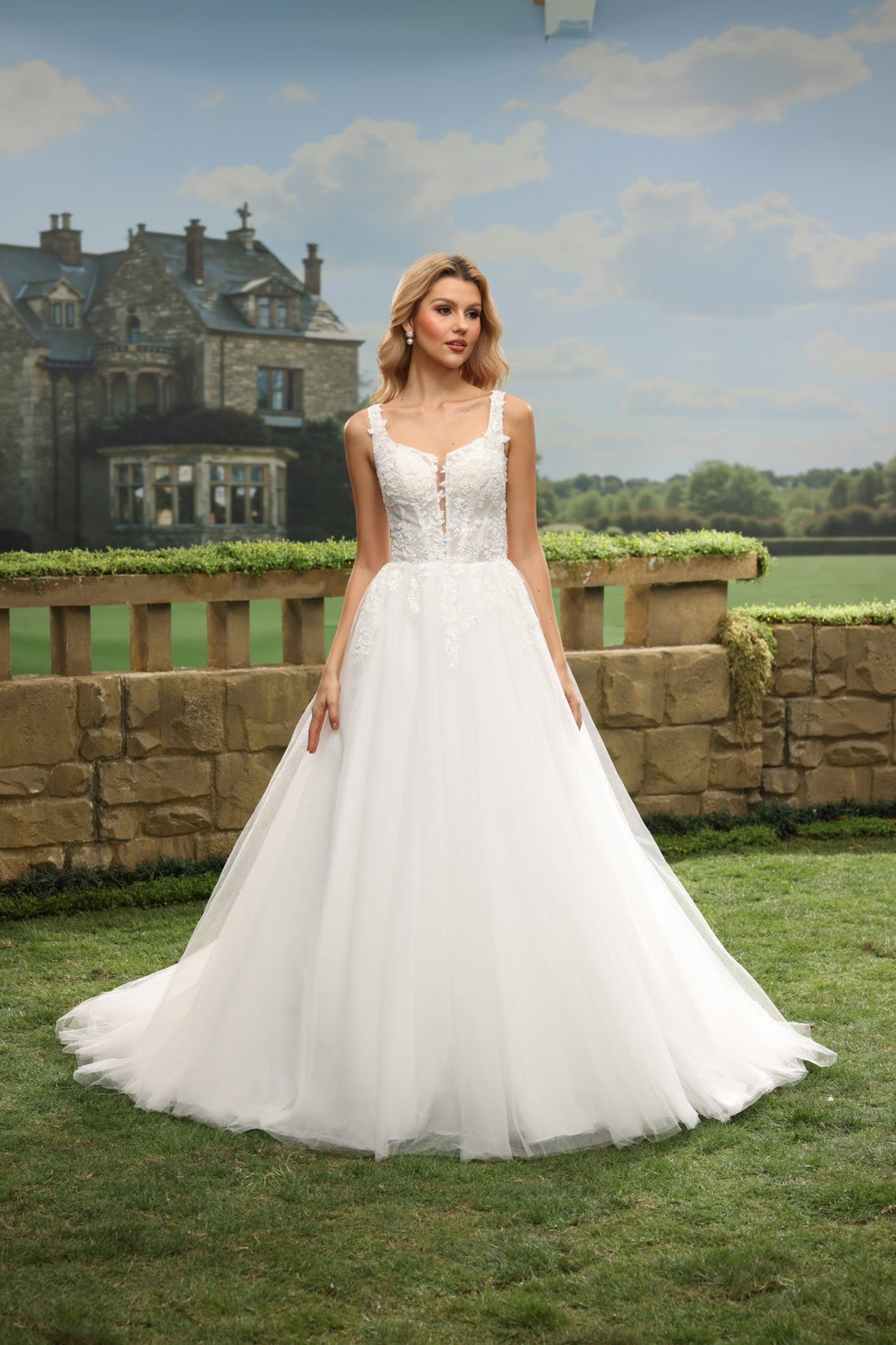 Evara white wedding dress front view 1