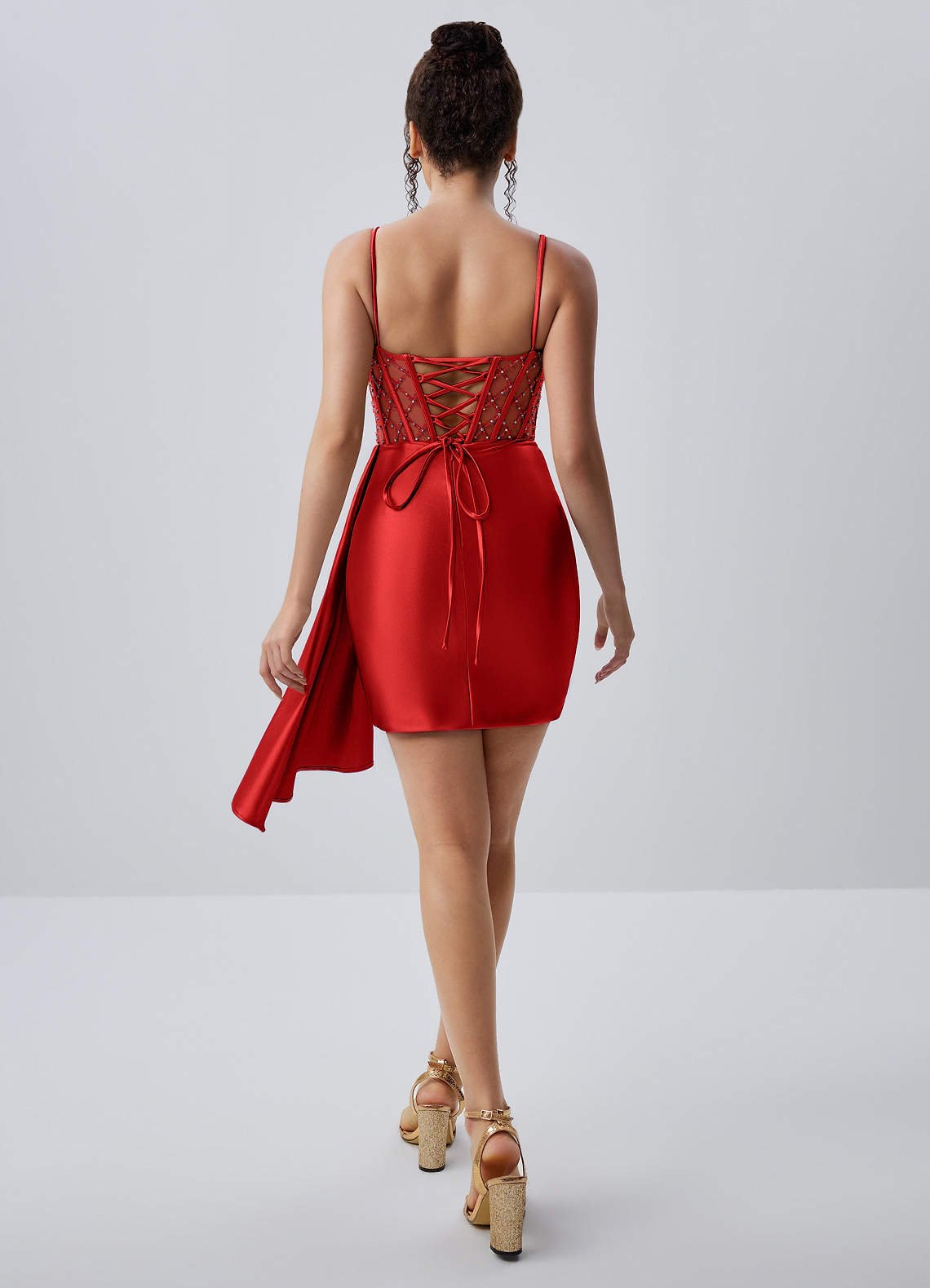 Evlineaange Bodycon Mini Corset Stretch Satin Prom Dress in Red