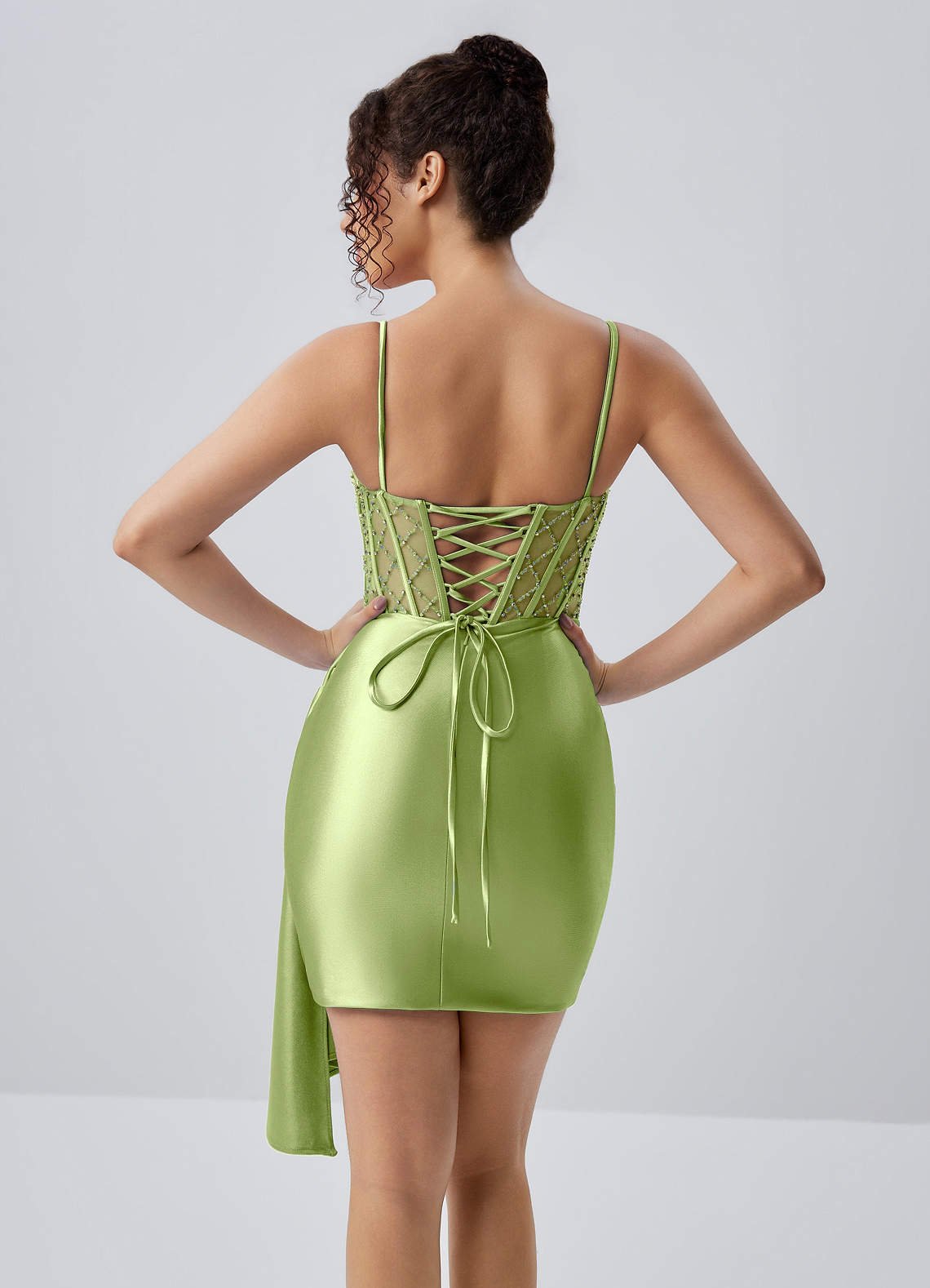 Evlineaange Bodycon Mini Corset Stretch Satin Prom Dress in Dusty Green