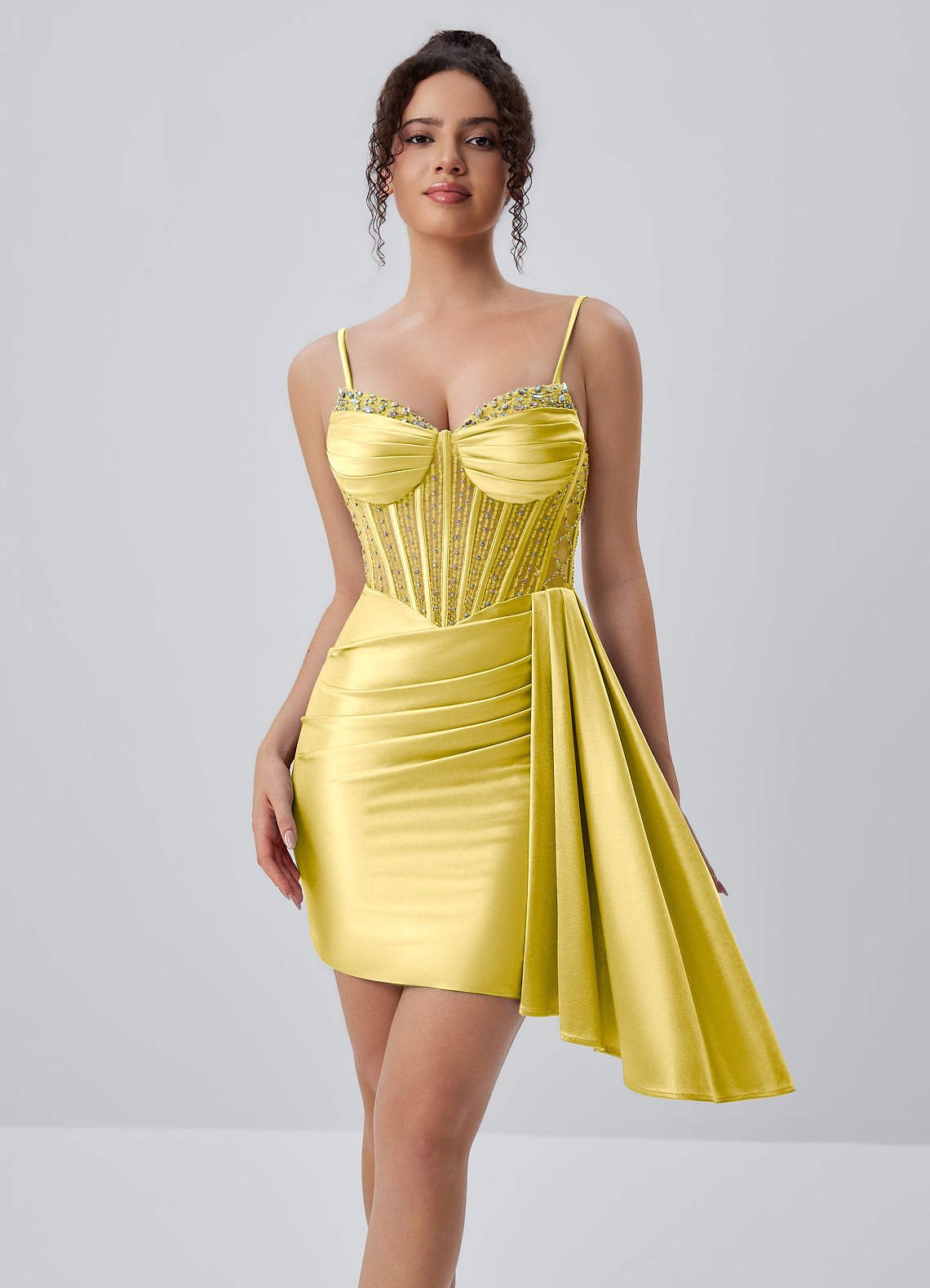 Evlineaange Bodycon Mini Corset Stretch Satin Prom Dress in black