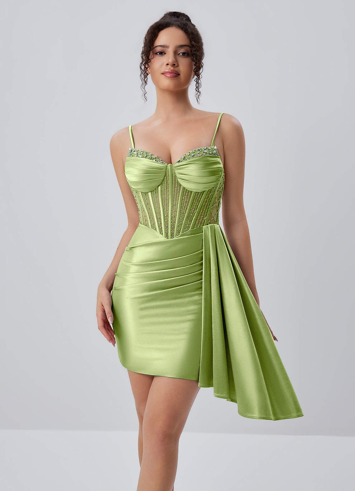 Evlineaange Bodycon Mini Corset Stretch Satin Prom Dress in black