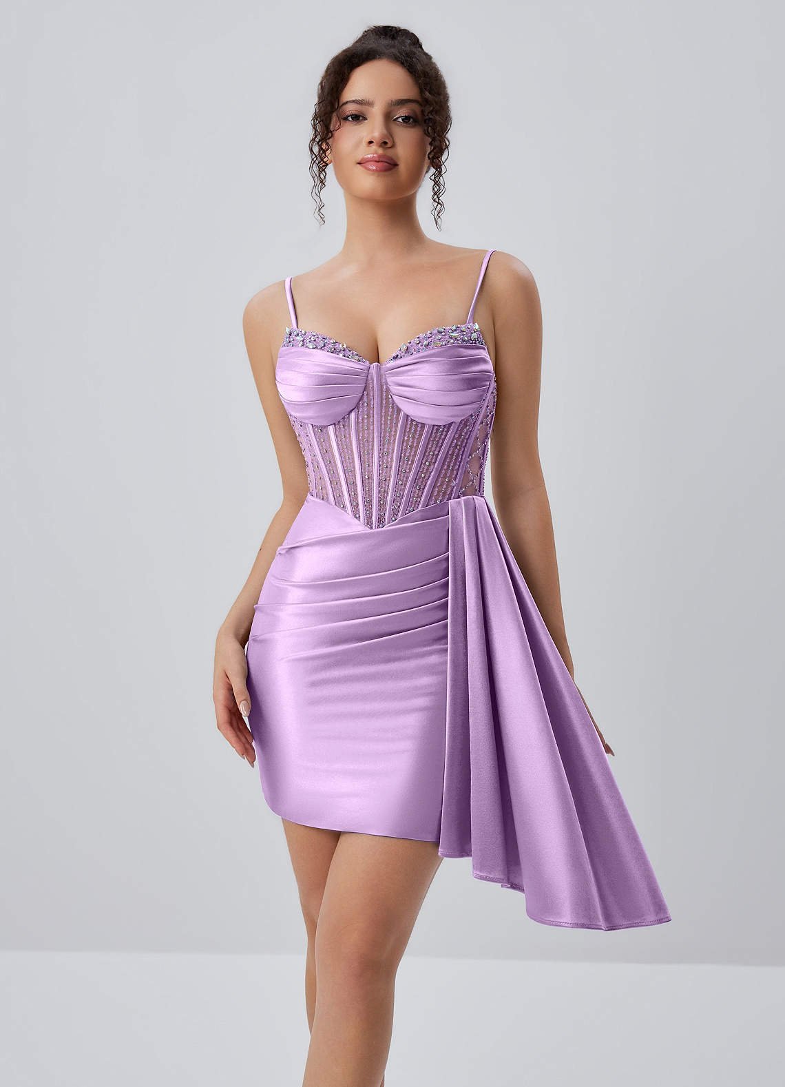 Evlineaange Bodycon Mini Corset Stretch Satin Prom Dress in black