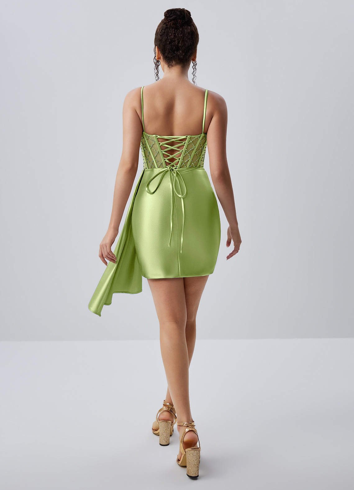 Evlineaange Bodycon Mini Corset Stretch Satin Prom Dress in Dusty Green
