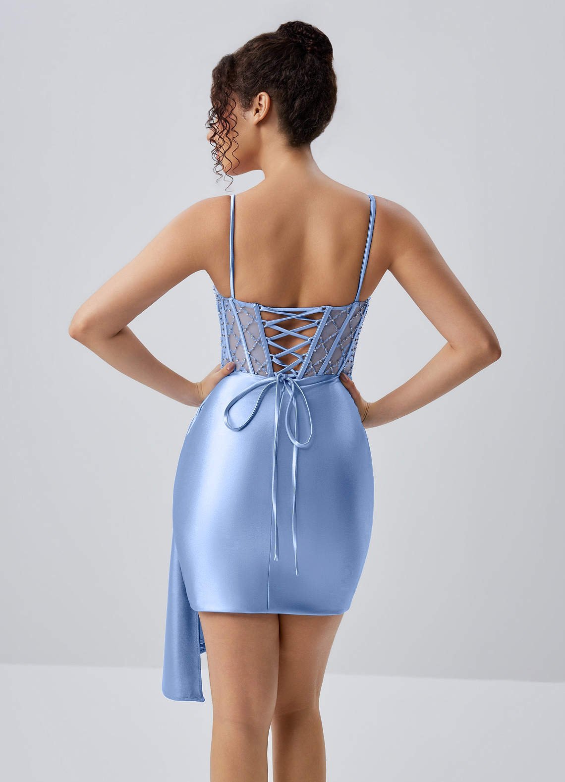 Evlineaange Bodycon Mini Corset Stretch Satin Prom Dress in Powder Blue