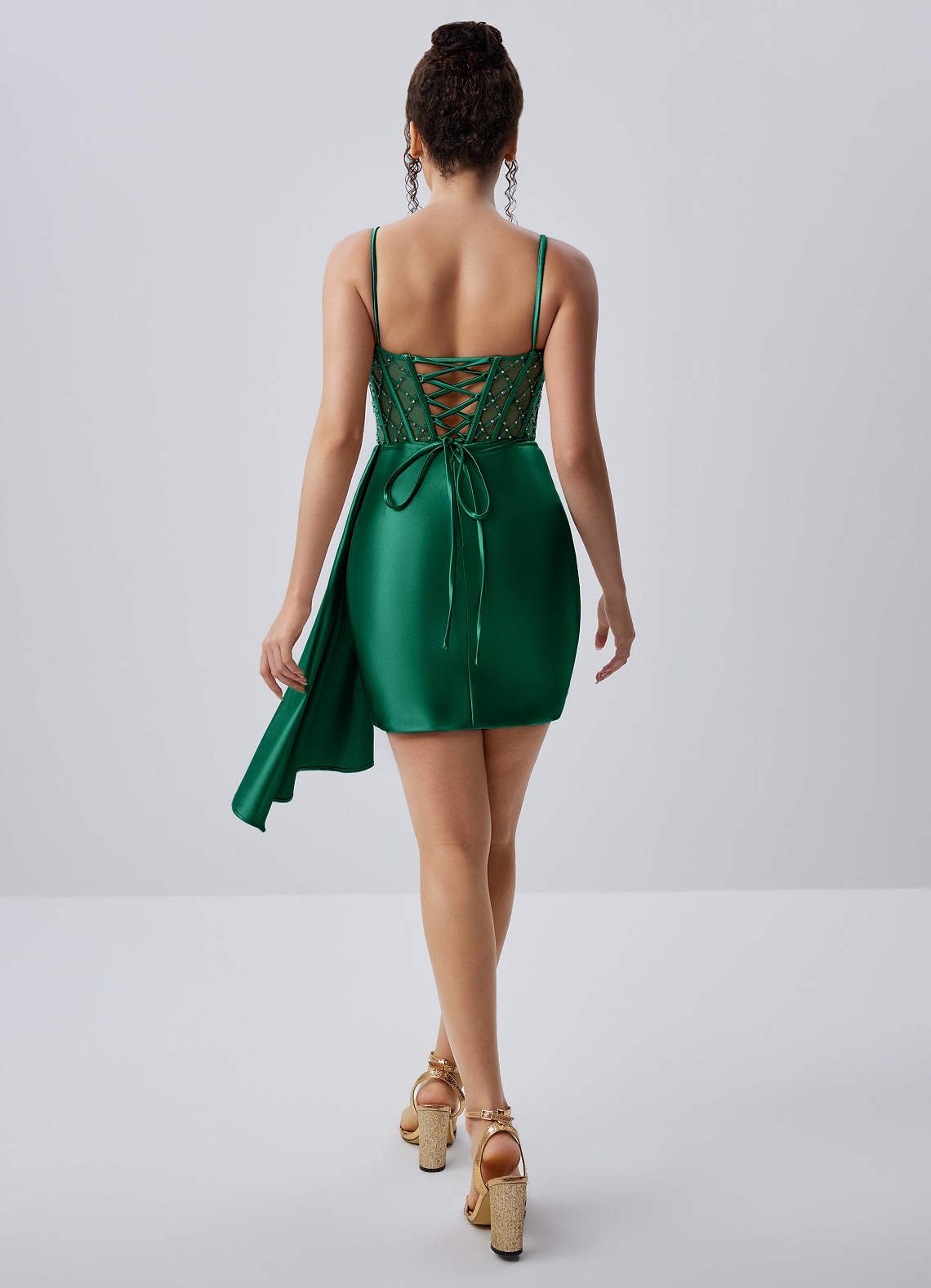 Evlineaange Bodycon Mini Corset Stretch Satin Prom Dress in Dark Green