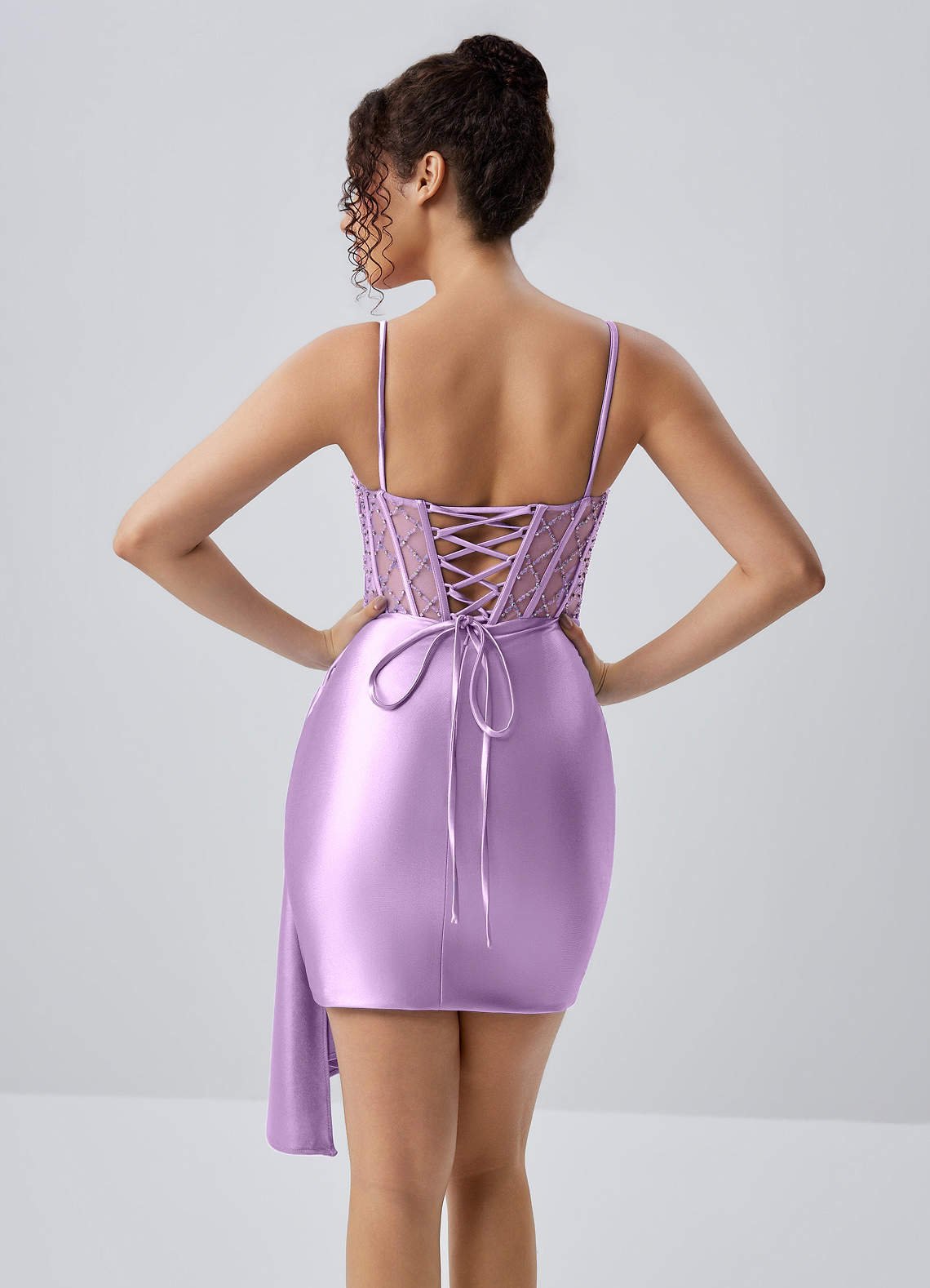Evlineaange Bodycon Mini Corset Stretch Satin Prom Dress in Wisteria