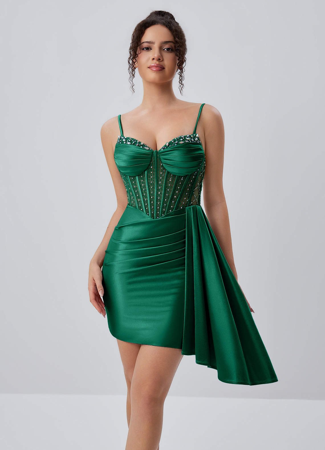 Evlineaange Bodycon Mini Corset Stretch Satin Prom Dress in black