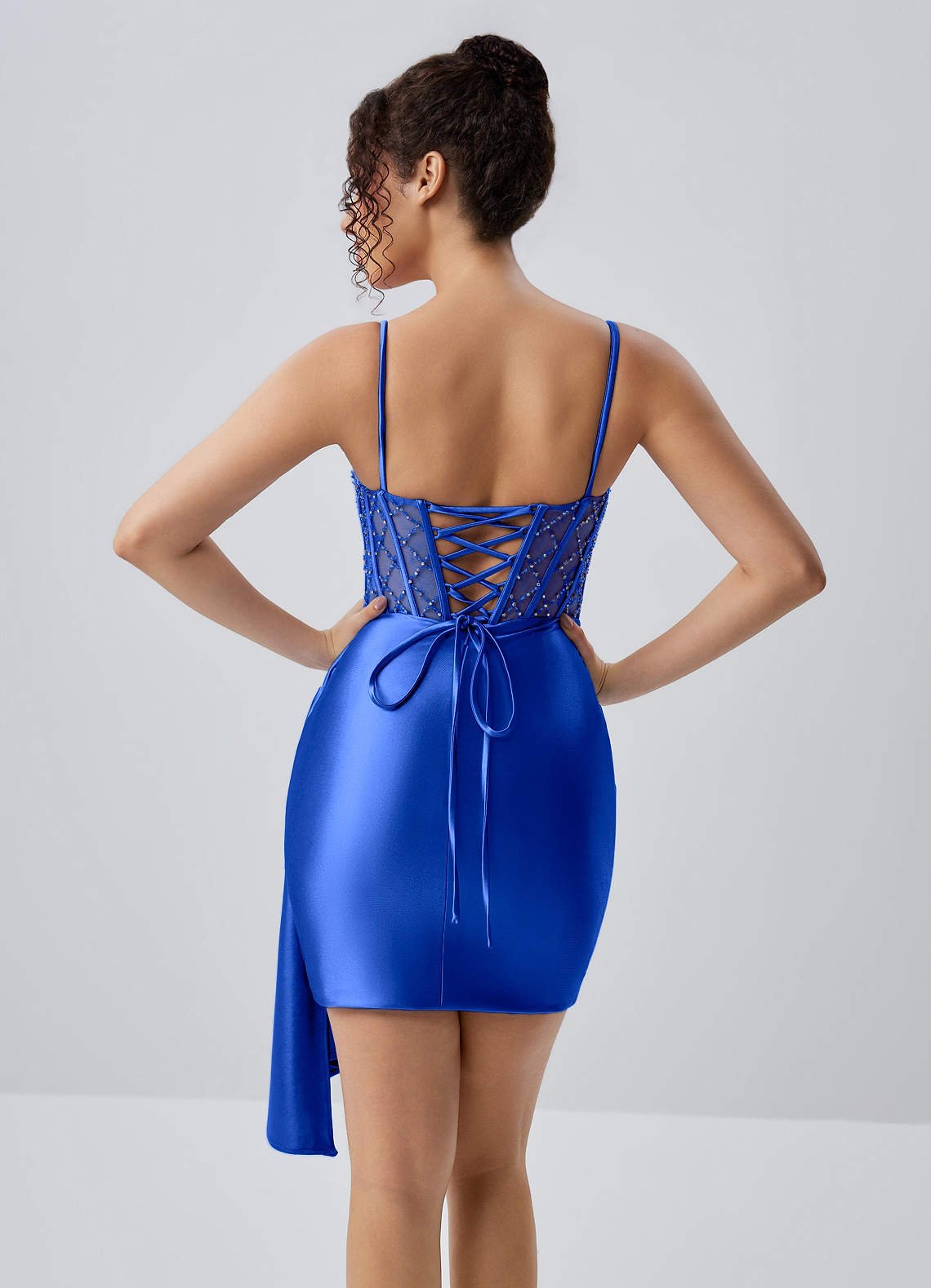 Evlineaange Bodycon Mini Corset Stretch Satin Prom Dress in Royal Blue