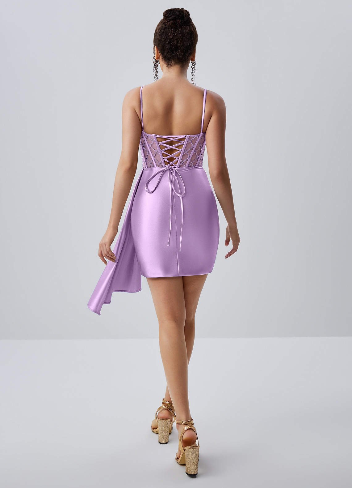 Evlineaange Bodycon Mini Corset Stretch Satin Prom Dress in Wisteria
