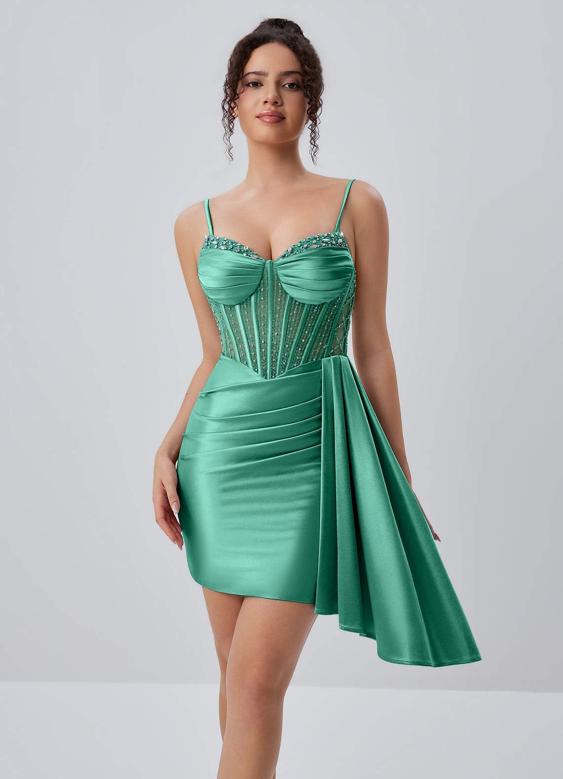 Evlineaange Bodycon Mini Corset Stretch Satin Prom Dress in black