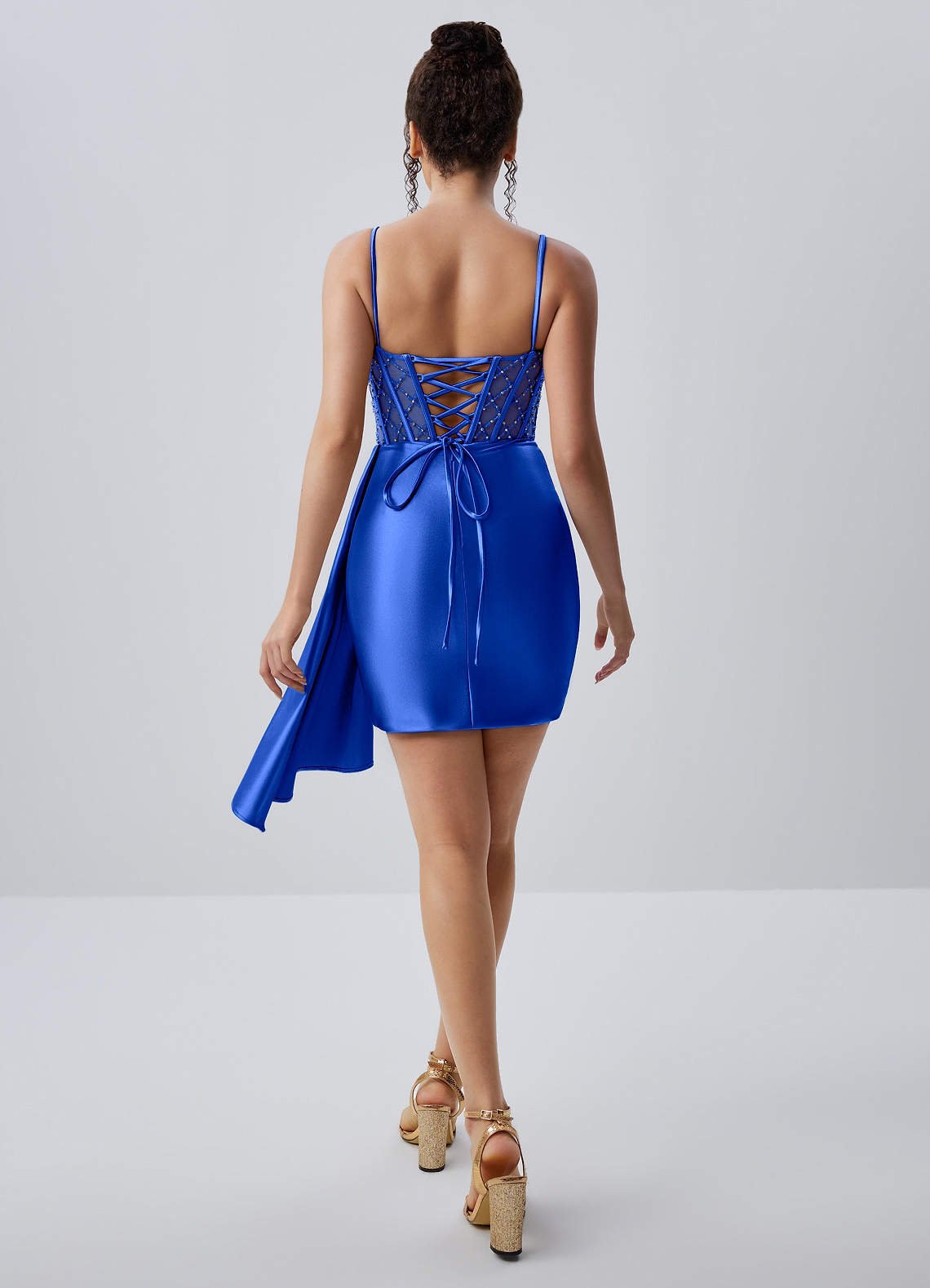 Evlineaange Bodycon Mini Corset Stretch Satin Prom Dress in Royal Blue