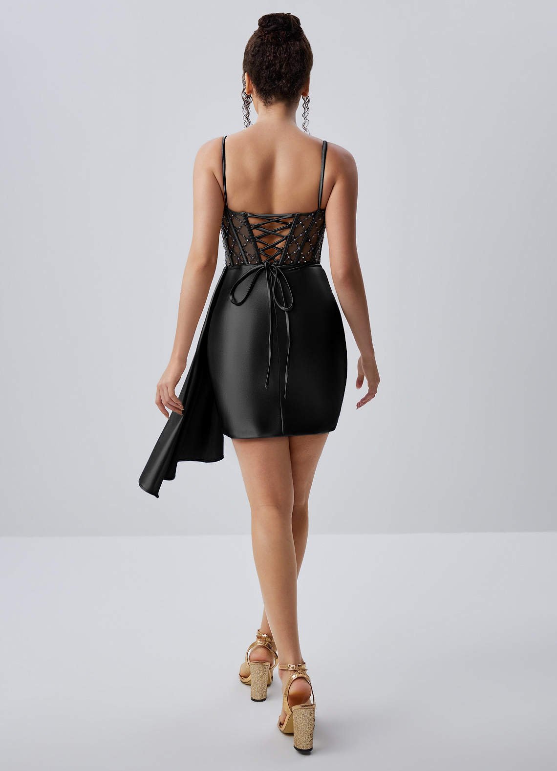 Evlineaange Bodycon Mini Corset Stretch Satin Prom Dress in black