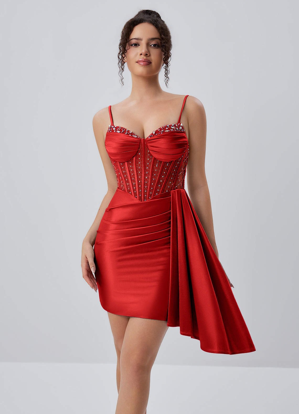Evlineaange Bodycon Mini Corset Stretch Satin Prom Dress in black