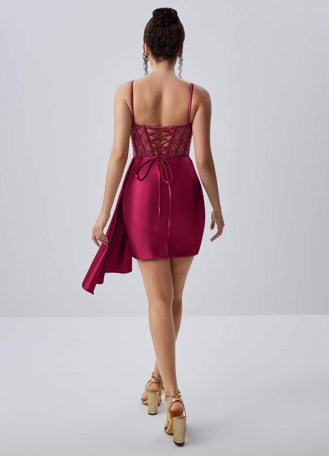 Evlineaange Bodycon Mini Corset Stretch Satin Prom Dress in Burgundy