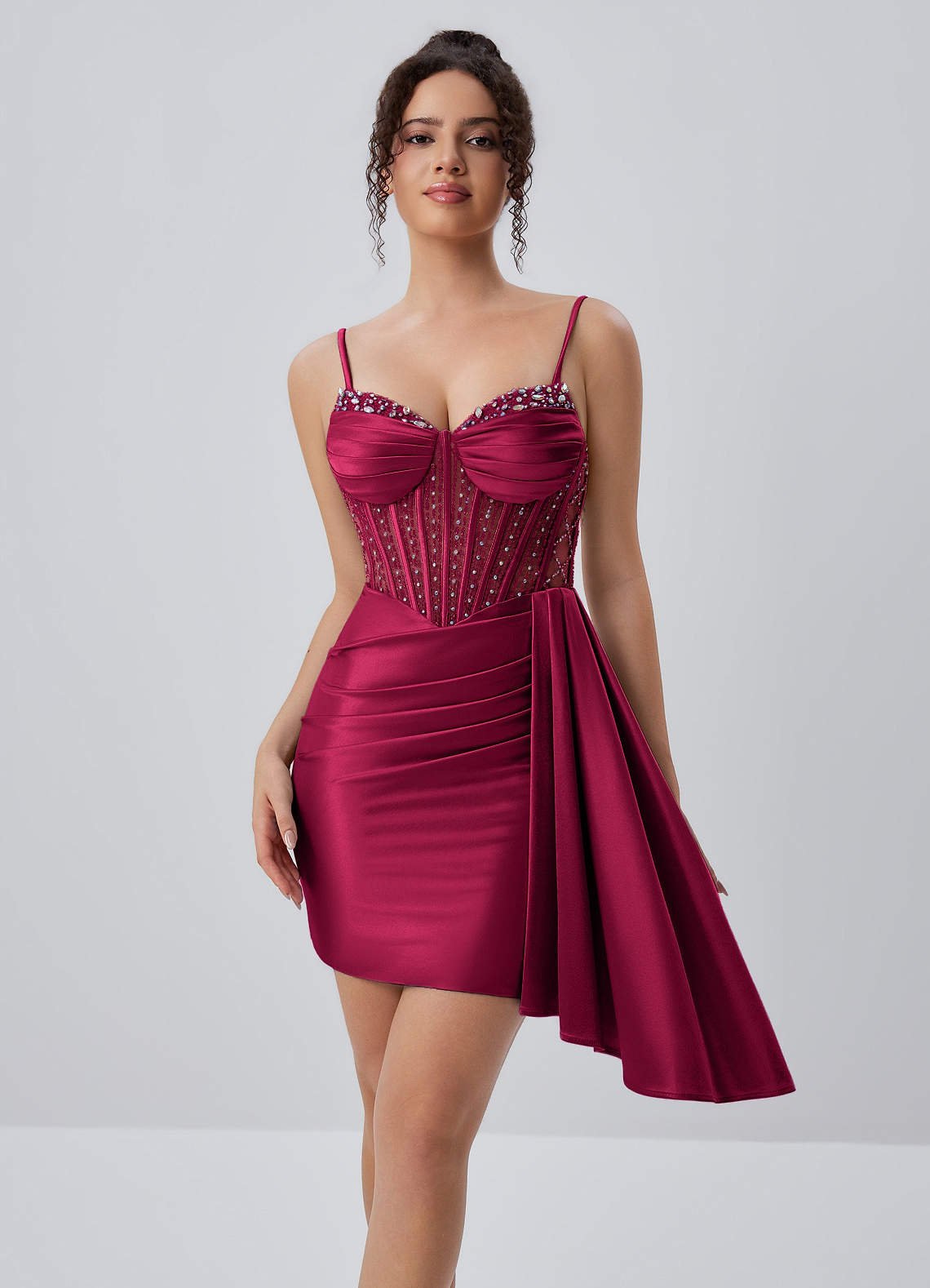 Evlineaange Bodycon Mini Corset Stretch Satin Prom Dress in black