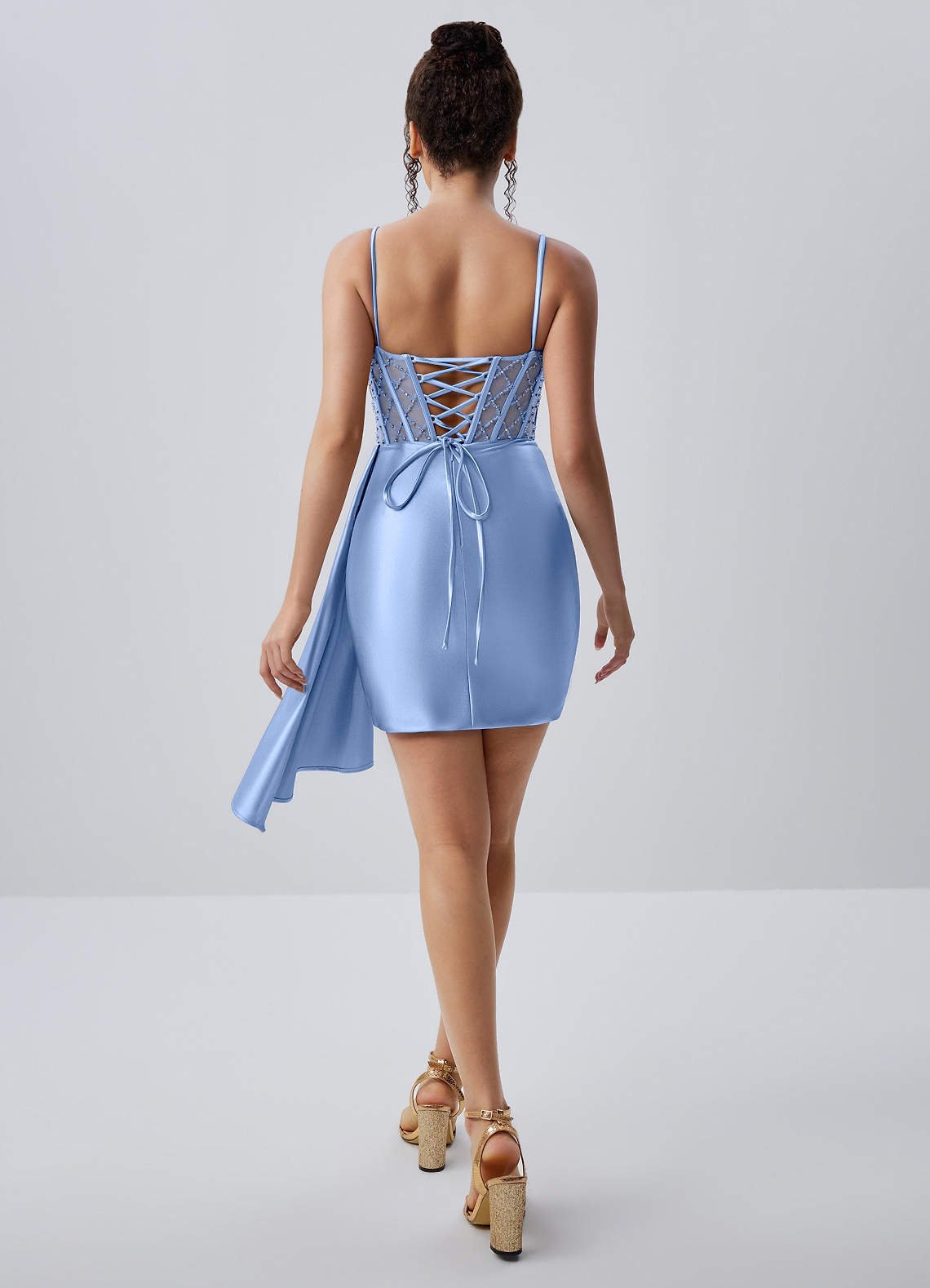 Evlineaange Bodycon Mini Corset Stretch Satin Prom Dress in Powder Blue
