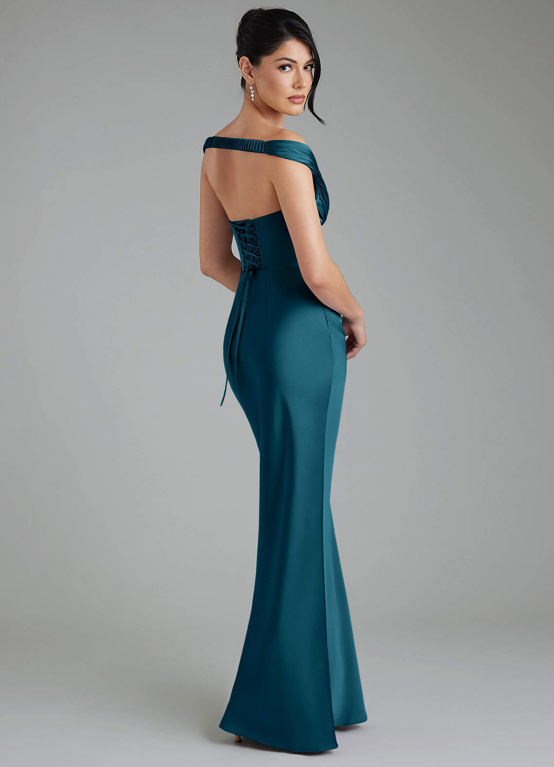 Stella Sheath V-Neck Stretch Satin Bridesmaid Dress in Ink Blue