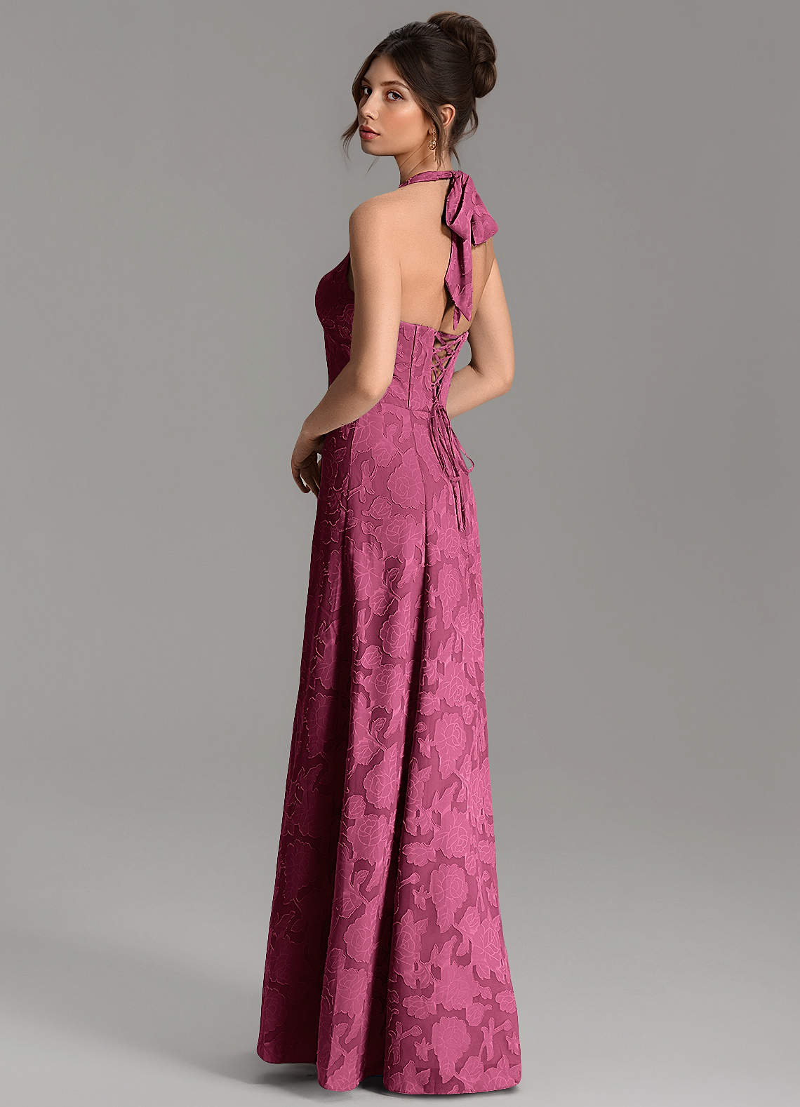 Nia A-Line V-Neck Floral Burnout Bridesmaid Dress in Mulberry