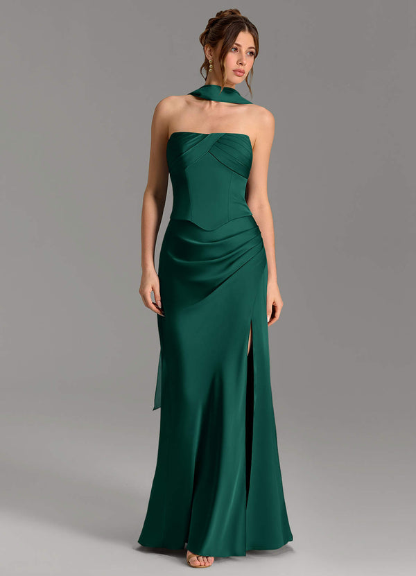 Nicki Sheath Scoop-Neck Stretch Satin Bridesmaid Dress in Emerald
