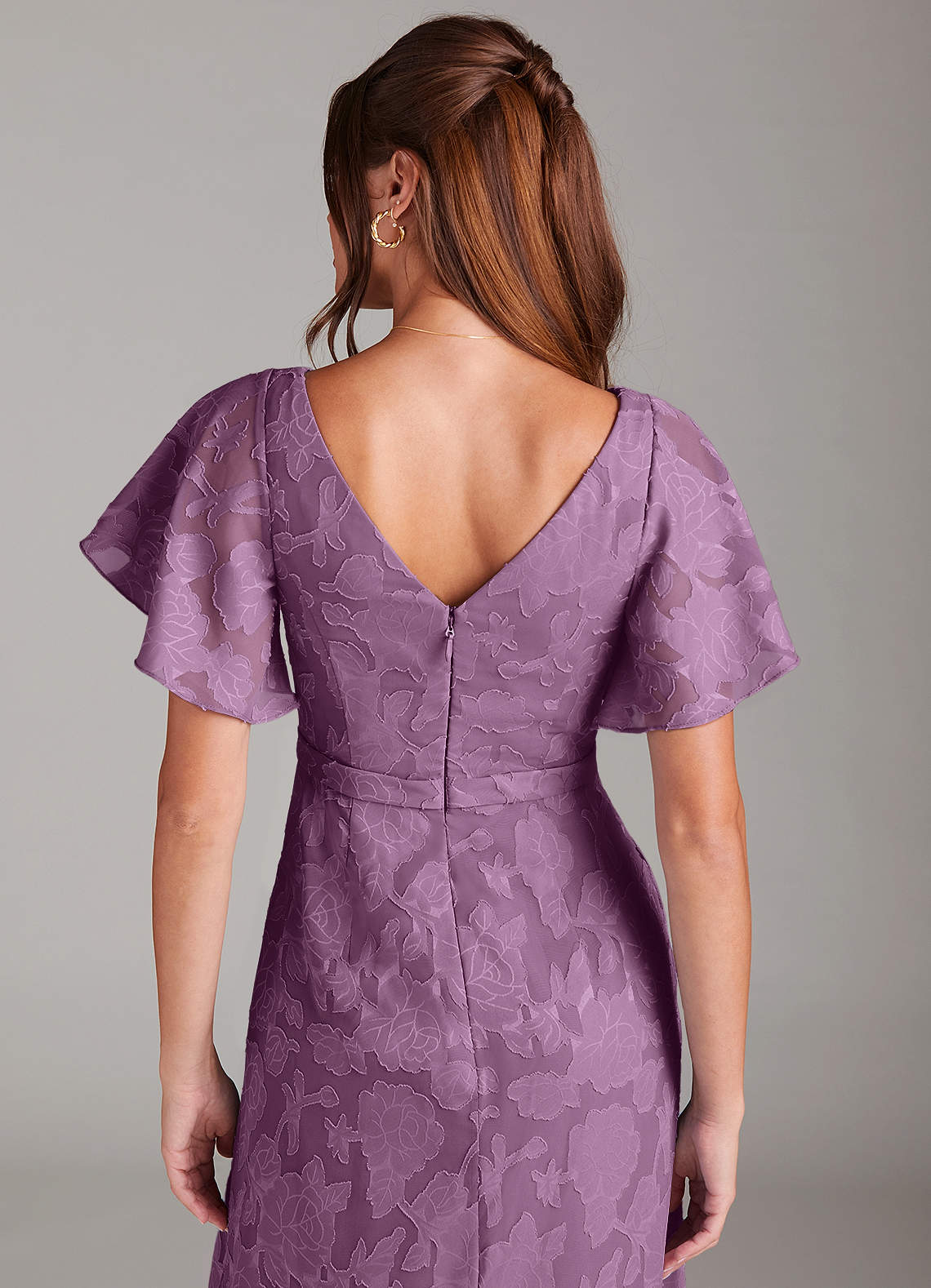 Ambrosia A-Line V-Neck Floral Burnout Bridesmaid Dress in Wisteria